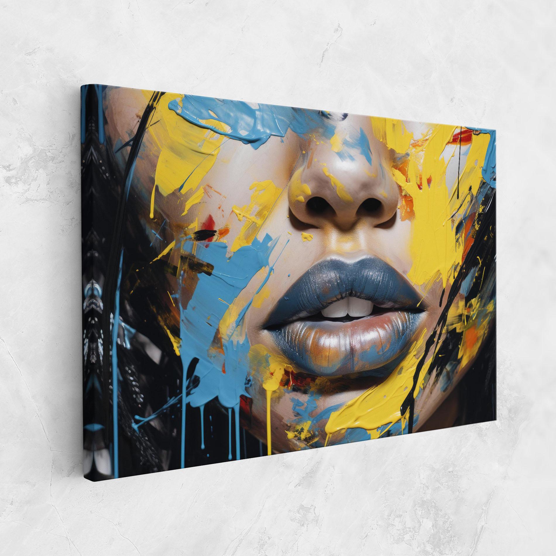 Tablou Canvas Yellow Blue Lips Art mockup 1