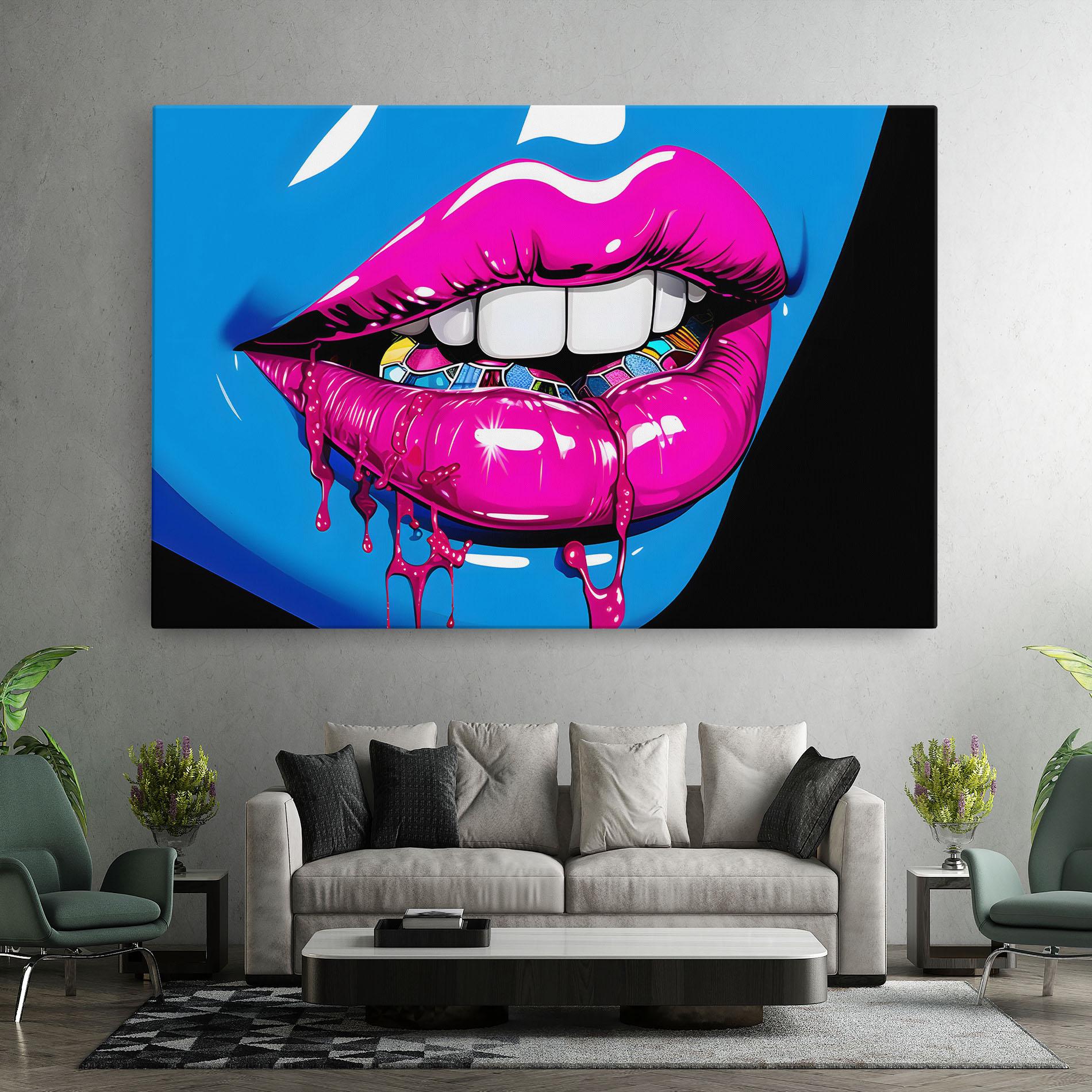 Tablou Canvas Blue Pink Lips Art mockup 7