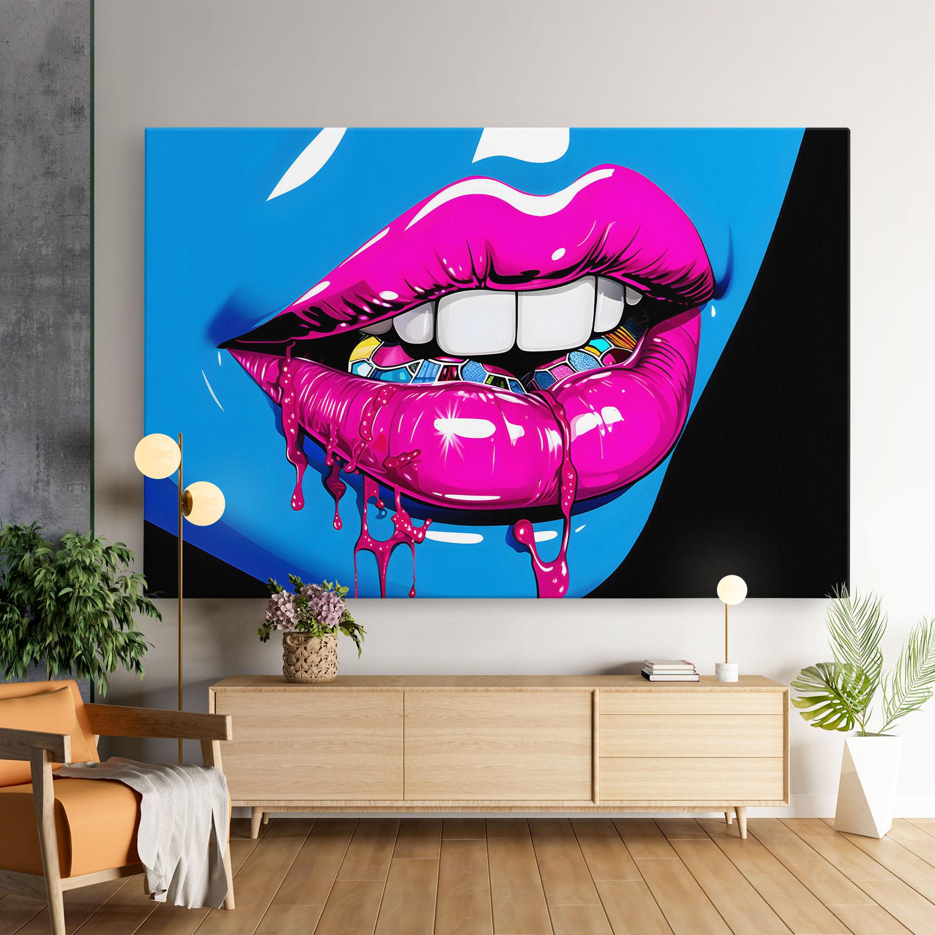 Tablou Canvas Blue Pink Lips Art mockup 9