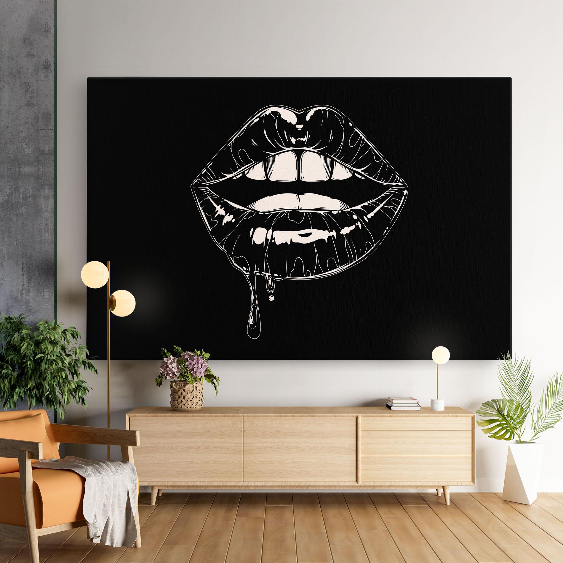 Tablou Canvas Open Lips On Black mockup 9