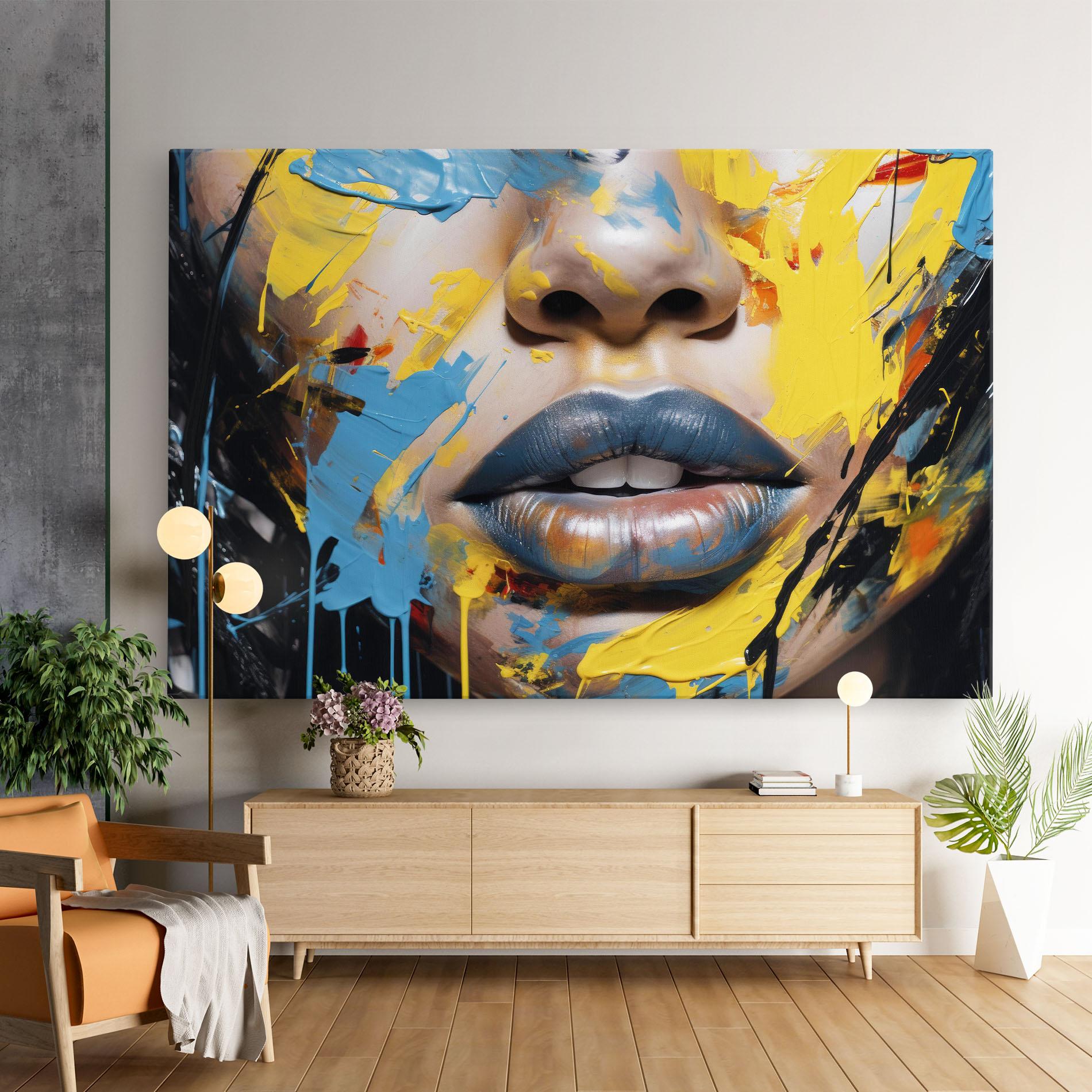 Tablou Canvas Yellow Blue Lips Art mockup 9