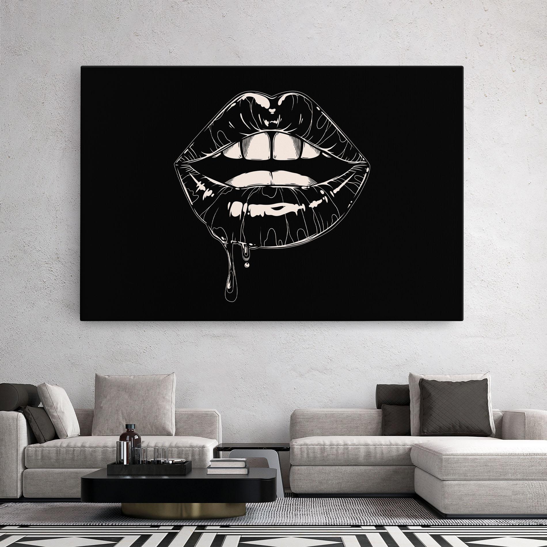 Tablou Canvas Open Lips On Black mockup 2