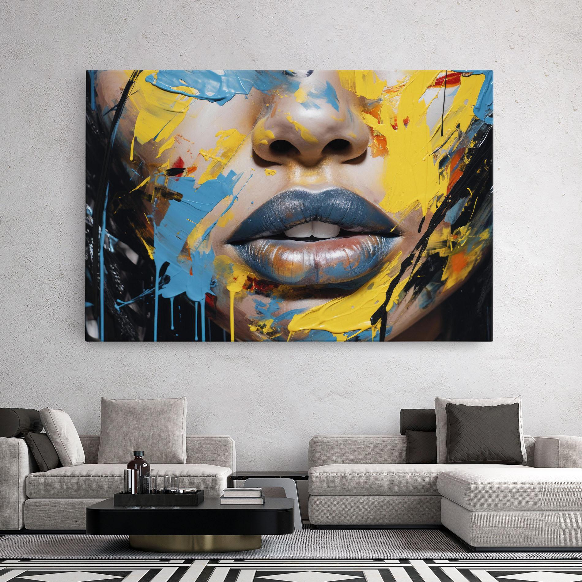 Tablou Canvas Yellow Blue Lips Art mockup 2