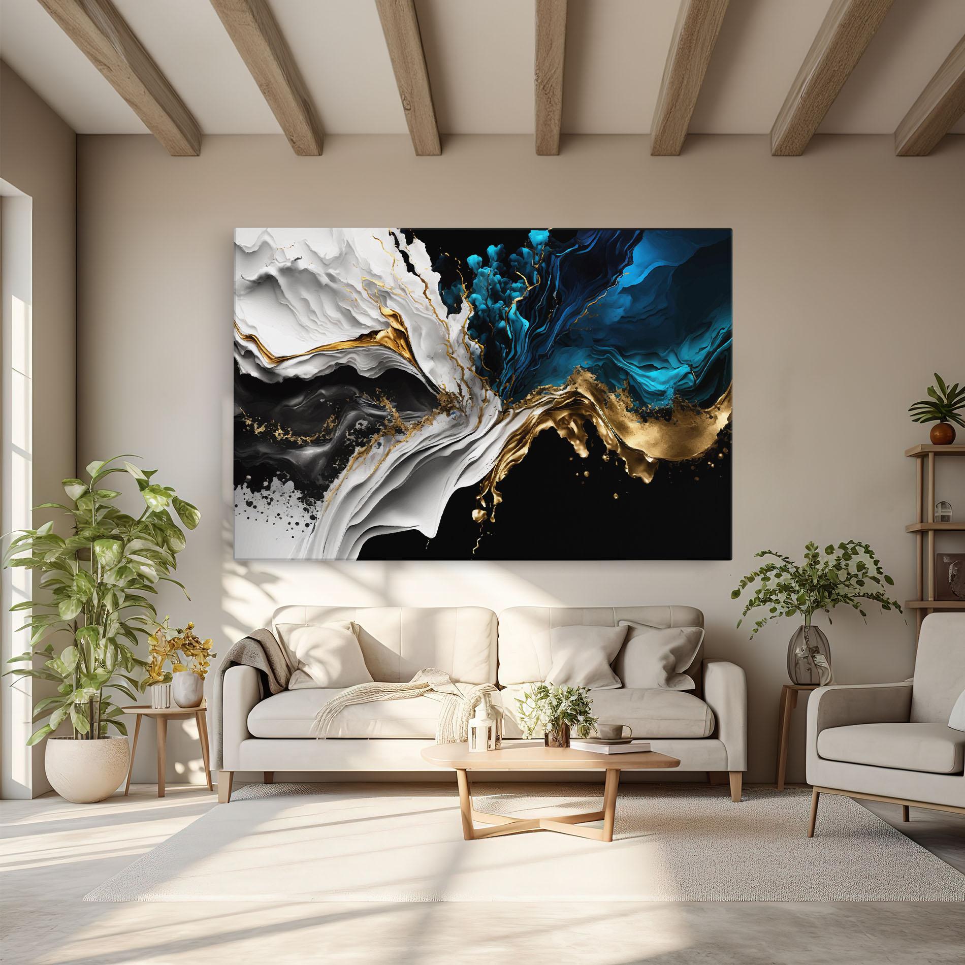 Tablou Canvas White Black Wave mockup 6