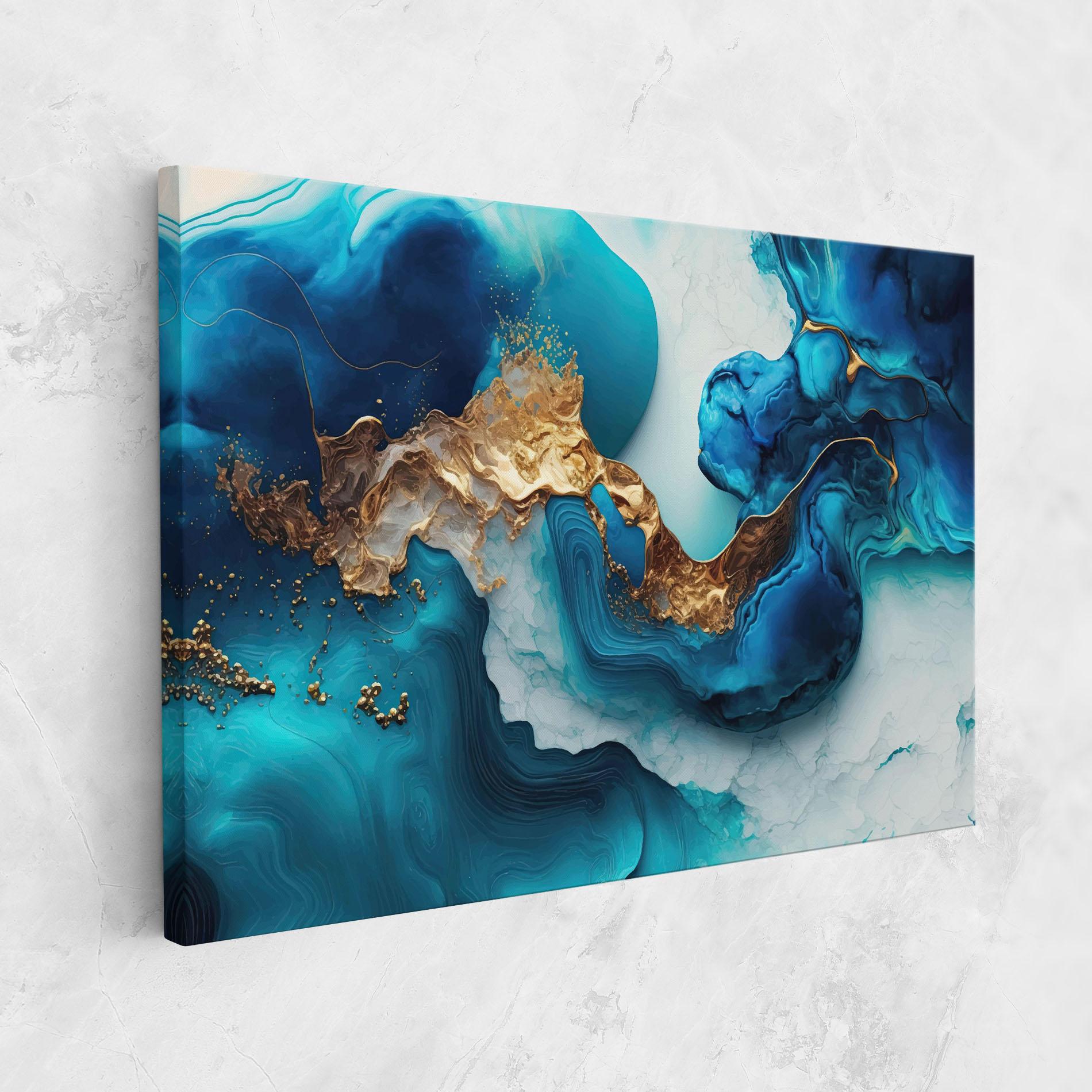Tablou Canvas Gold Blue Art Wave mockup 1