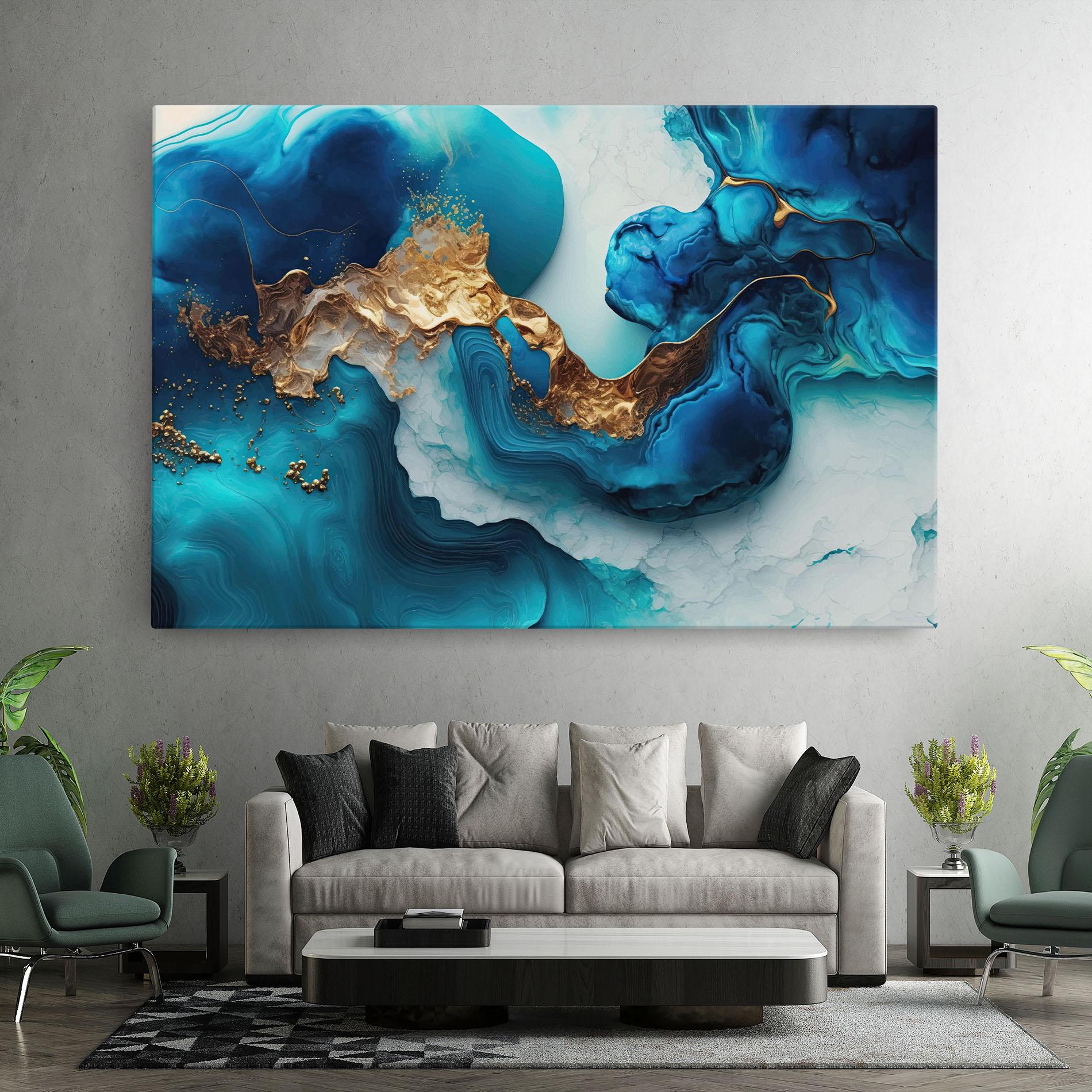 Tablou Canvas Gold Blue Art Wave mockup 7