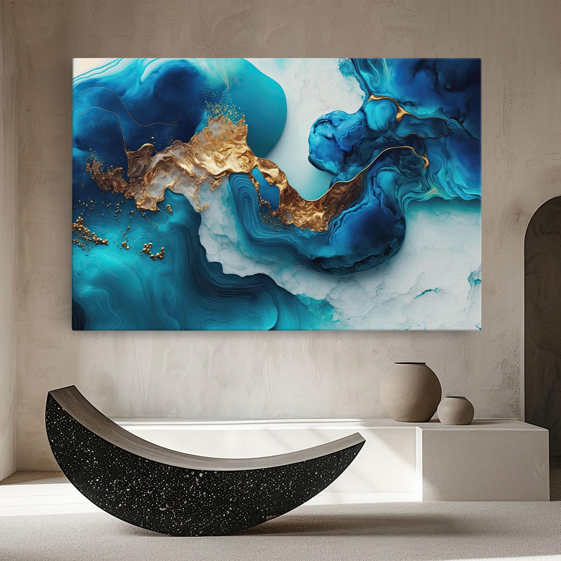 Tablou Canvas Gold Blue Art Wave mockup 8