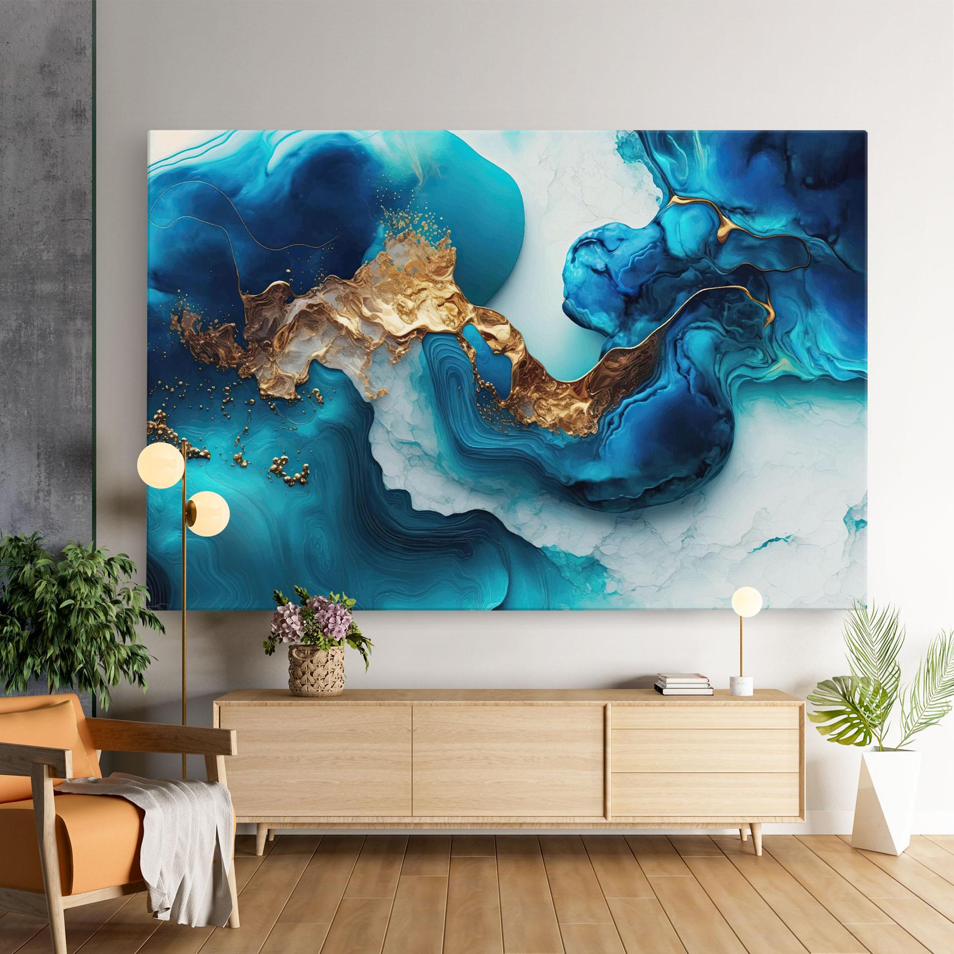 Tablou Canvas Gold Blue Art Wave mockup 9