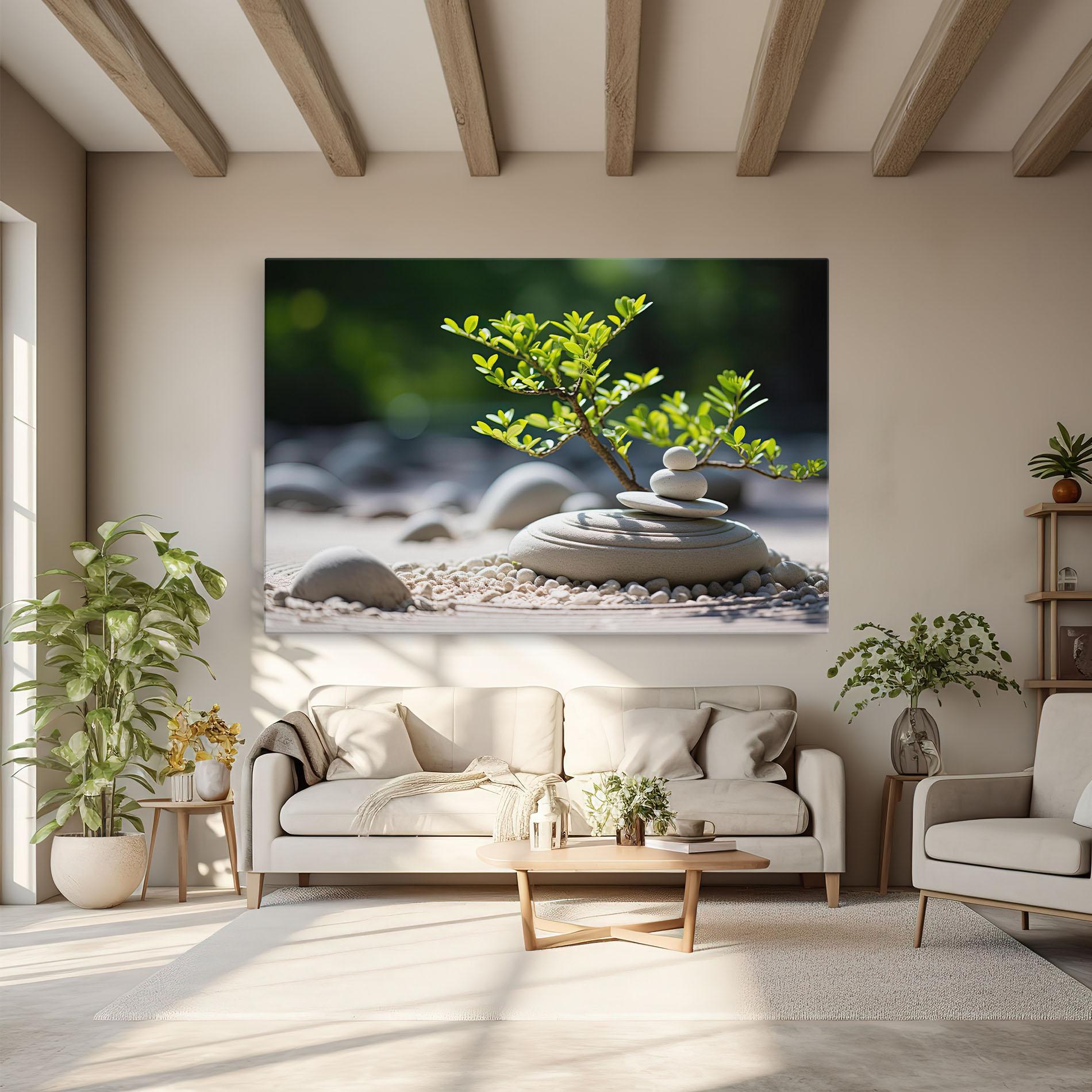 Tablou Canvas White Pebbles Plants mockup 6