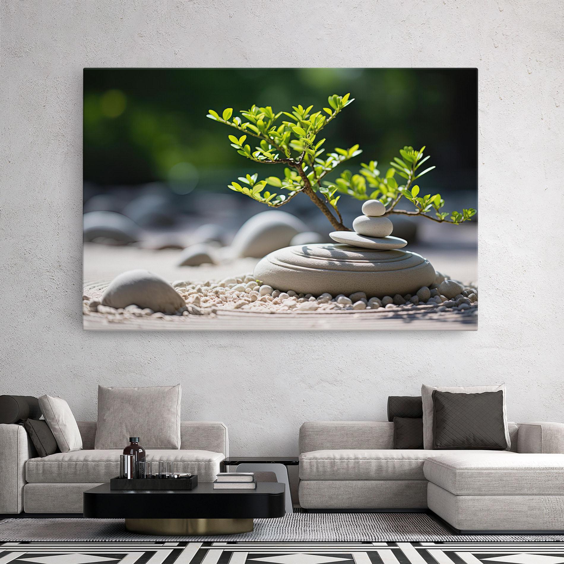 Tablou Canvas White Pebbles Plants mockup 2