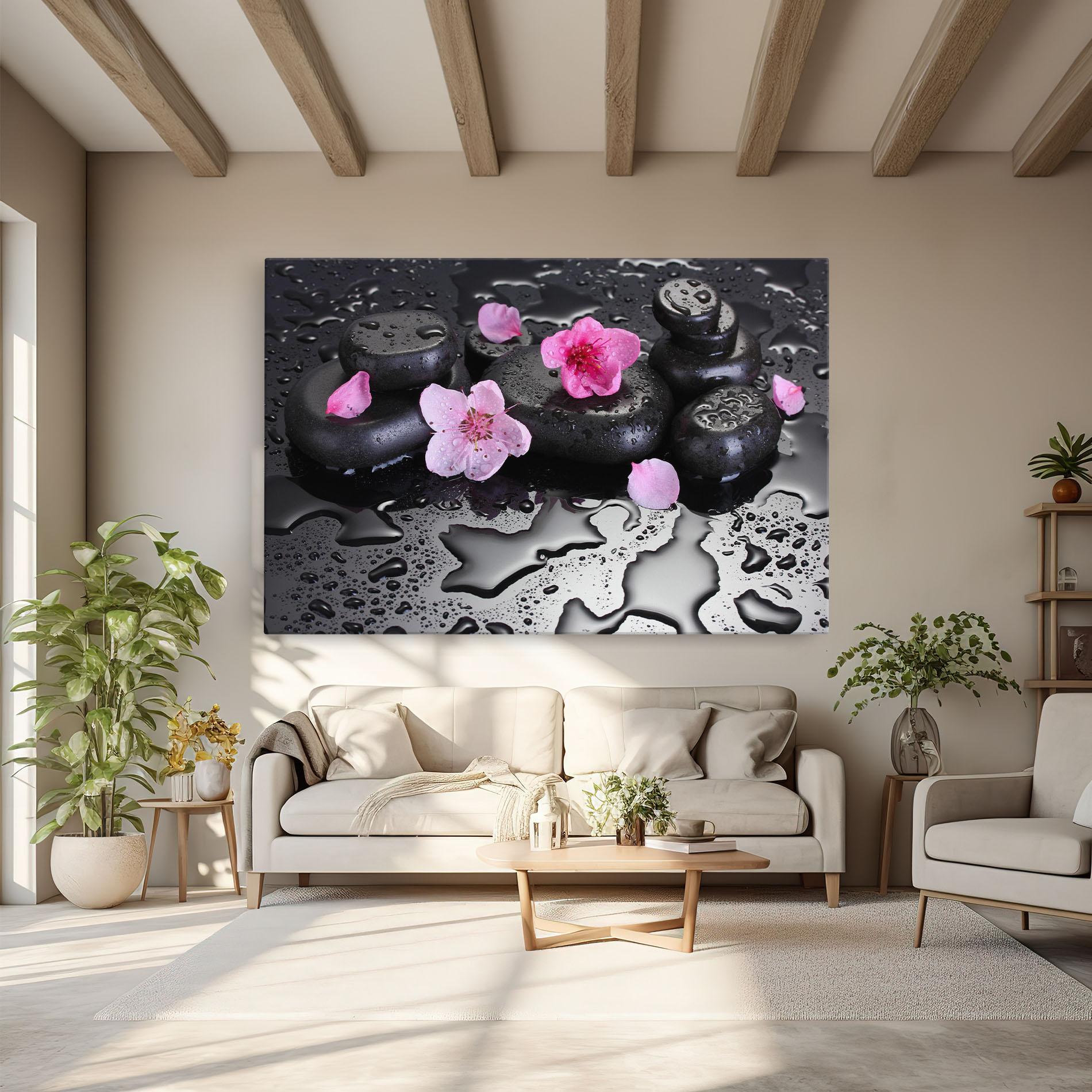 Tablou Canvas Pink Flowers Stones mockup 6