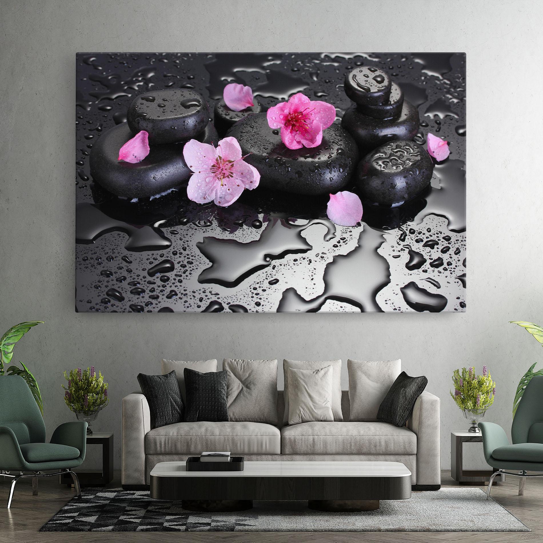Tablou Canvas Pink Flowers Stones mockup 7