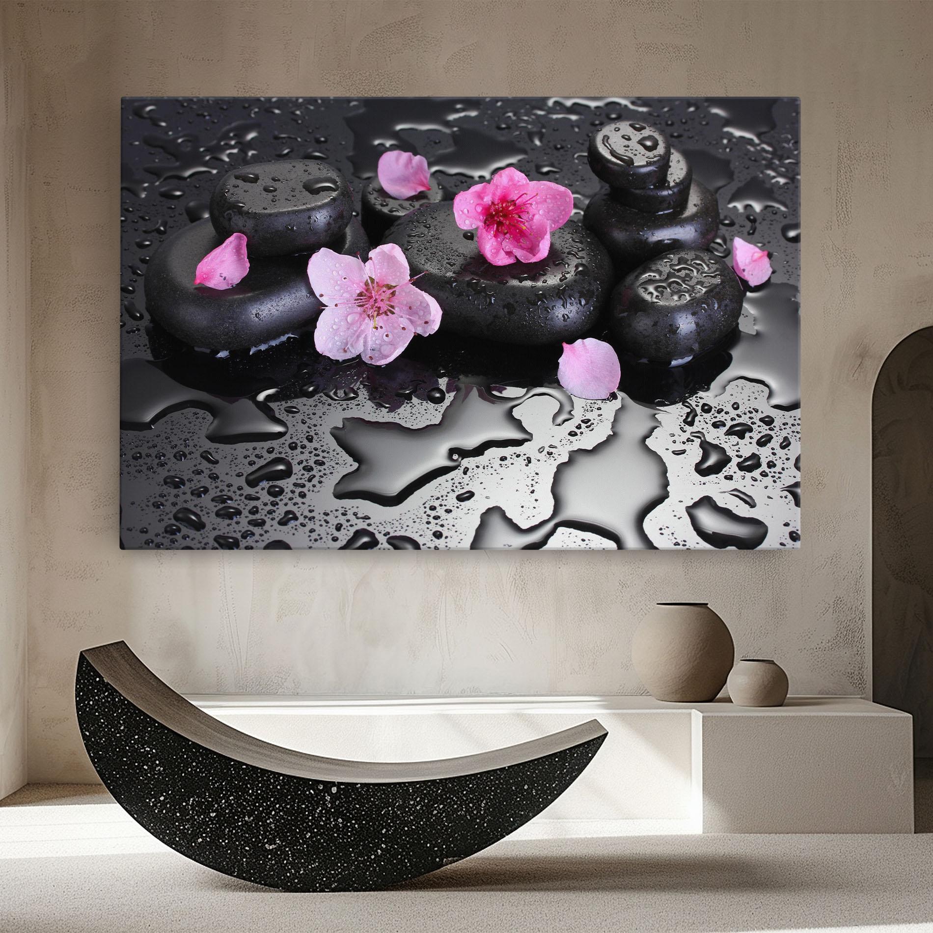 Tablou Canvas Pink Flowers Stones mockup 8