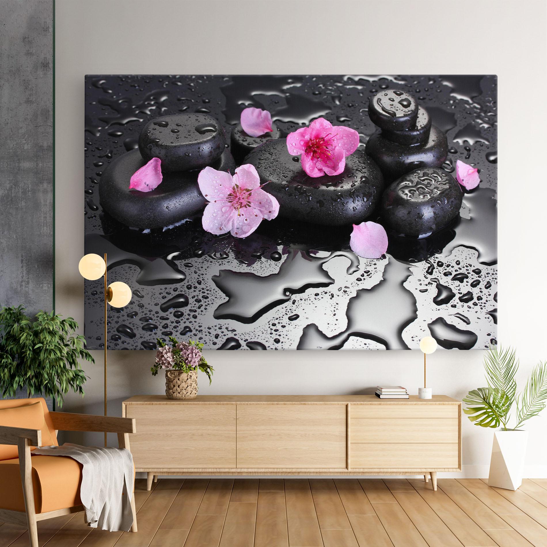 Tablou Canvas Pink Flowers Stones mockup 9