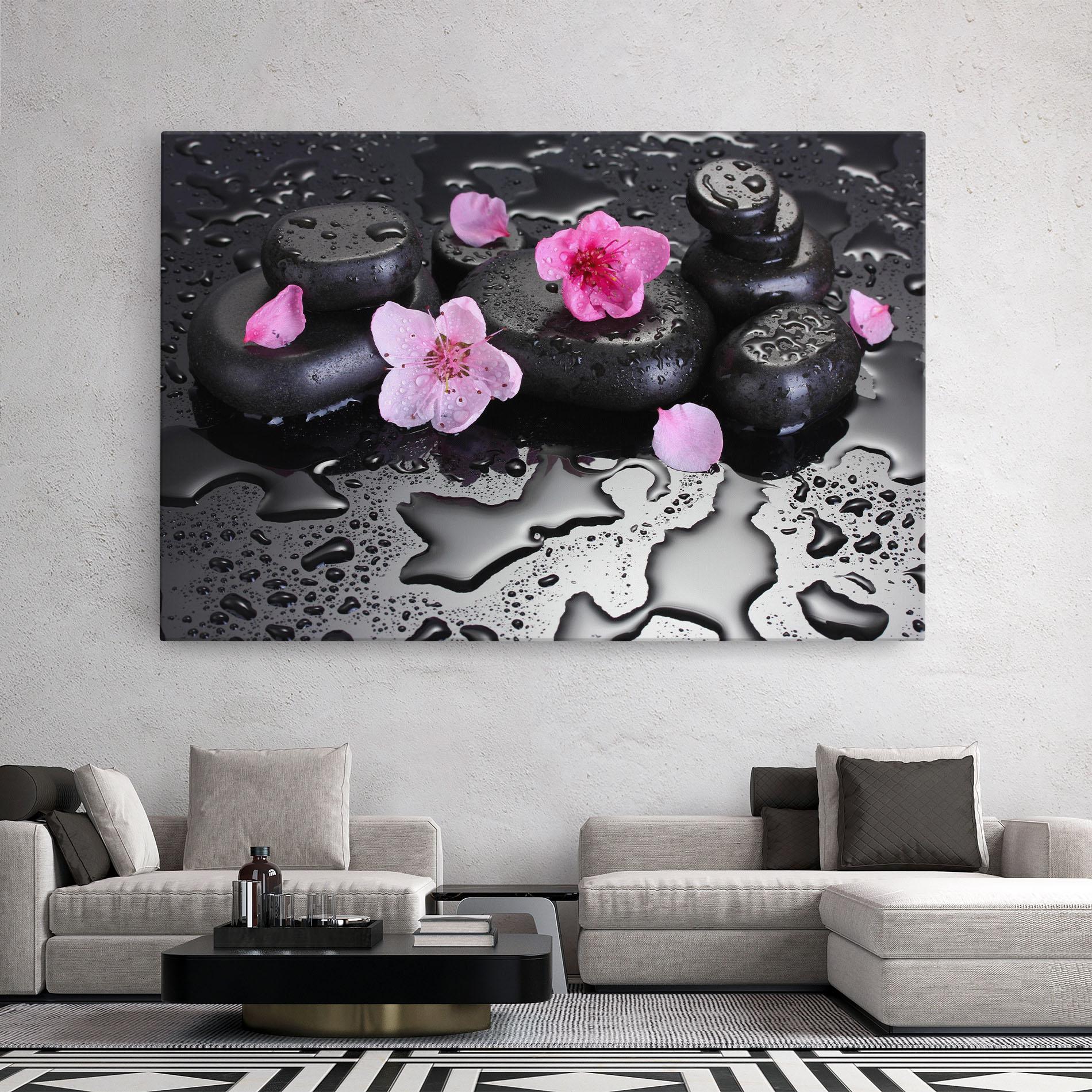 Tablou Canvas Pink Flowers Stones mockup 2