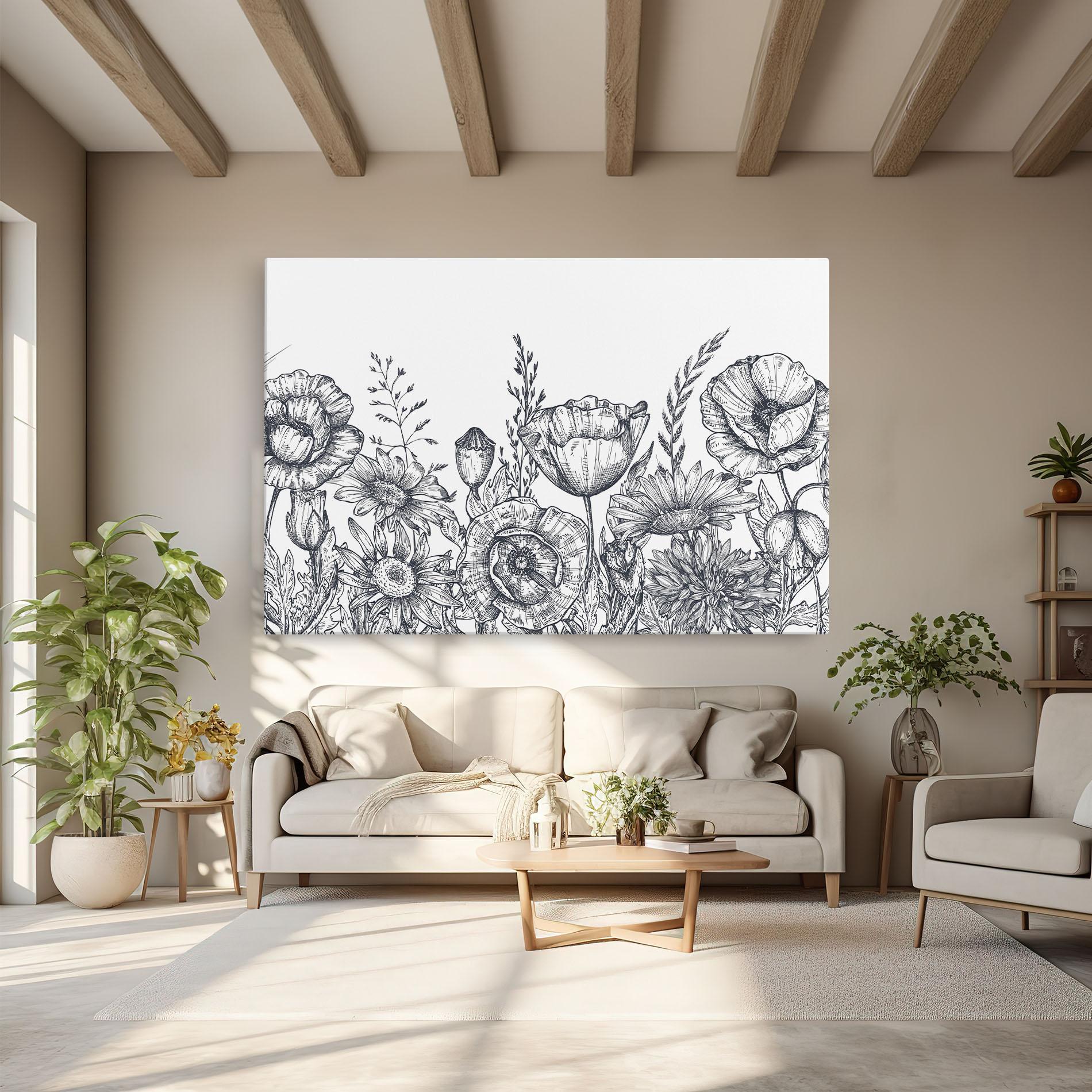 Tablou Canvas Flower Grey Line mockup 6