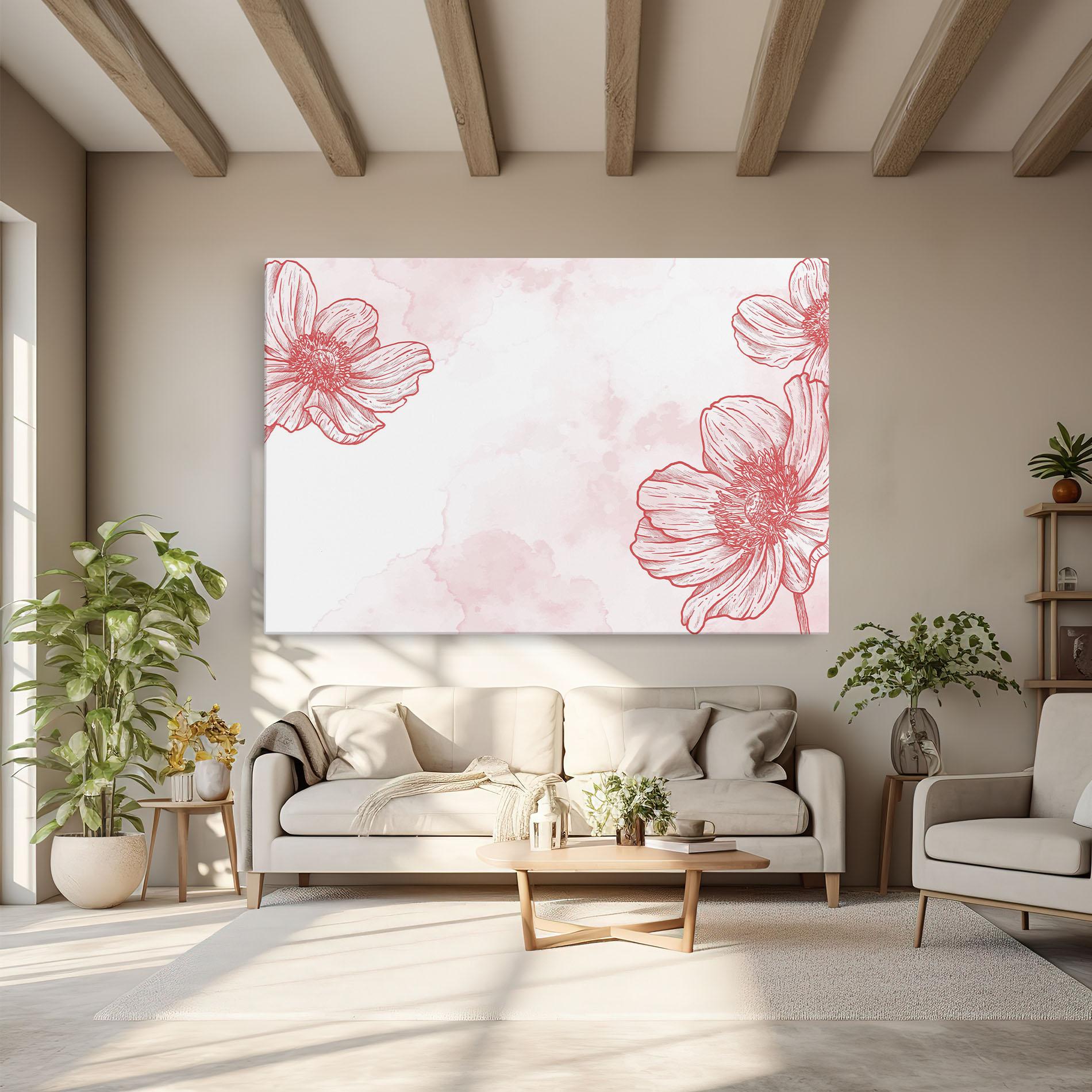 Tablou Canvas Red Flower Line mockup 6