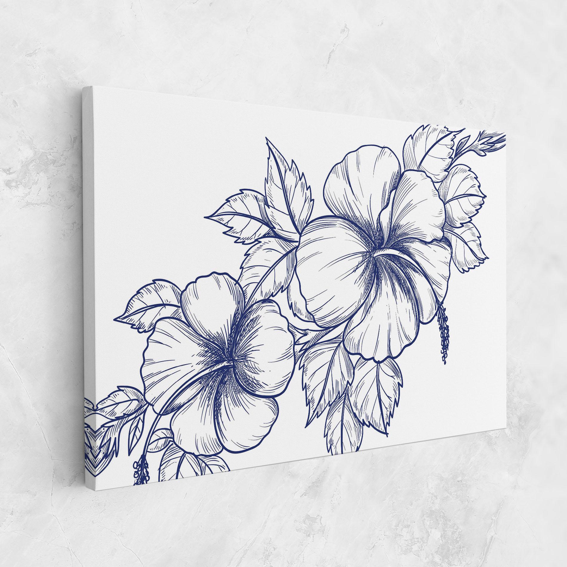 Tablou Canvas Dark Blue Line Flower mockup 1