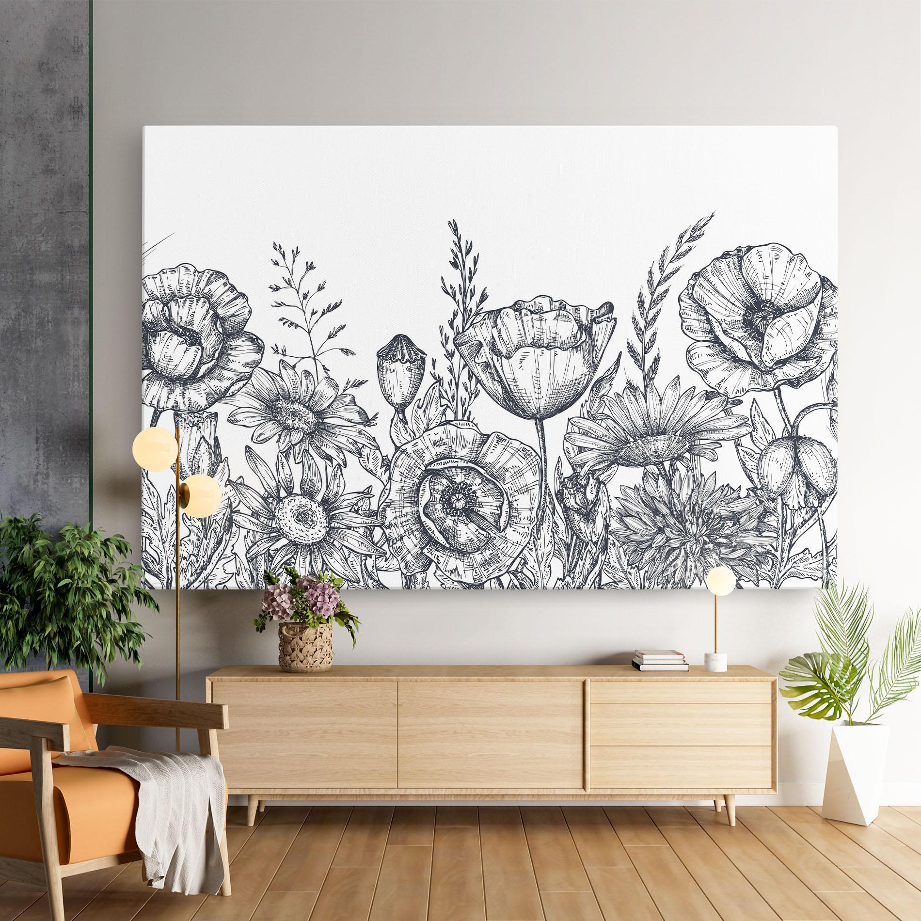 Tablou Canvas Flower Grey Line mockup 9