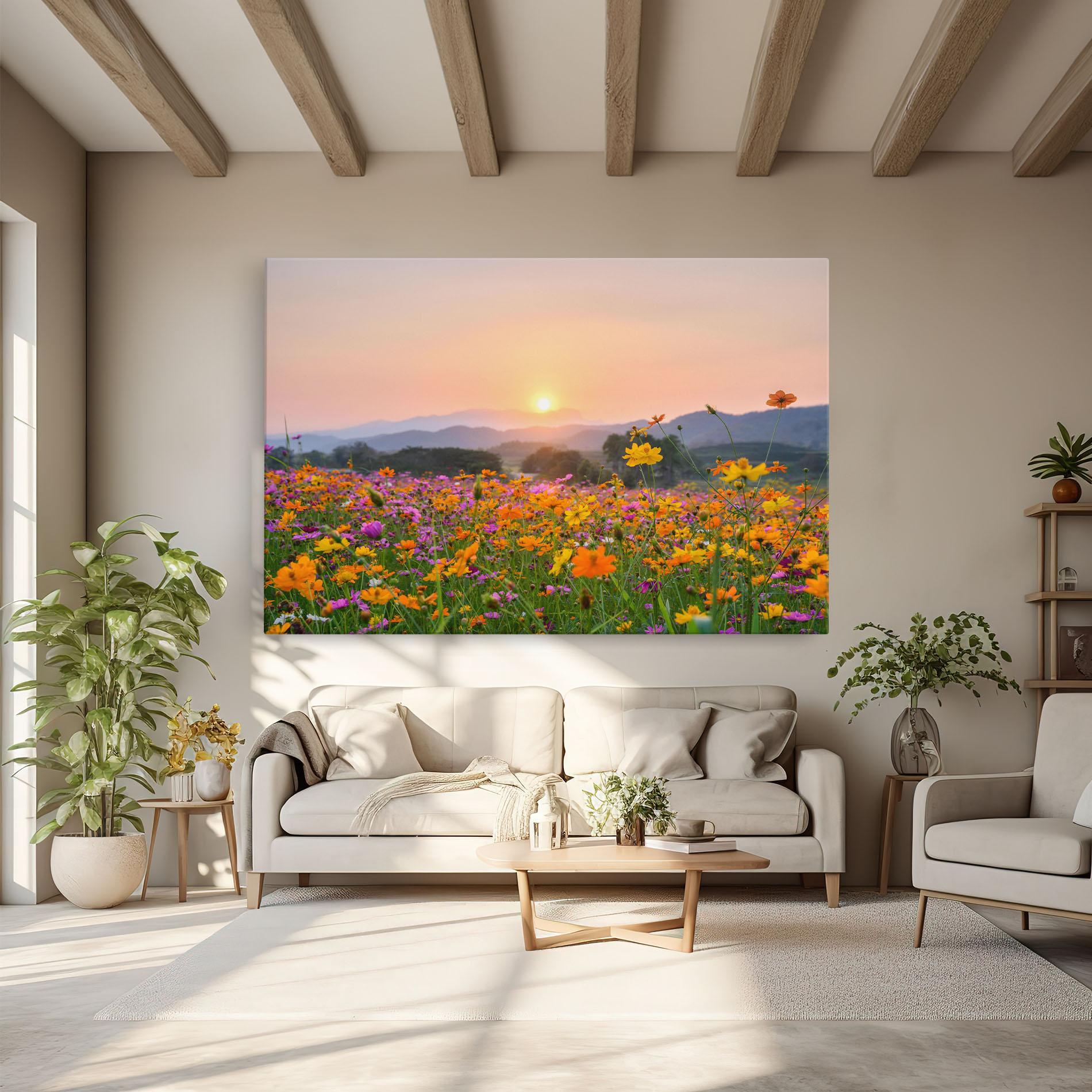 Tablou Canvas Sunset Mountain Flowerf mockup 6