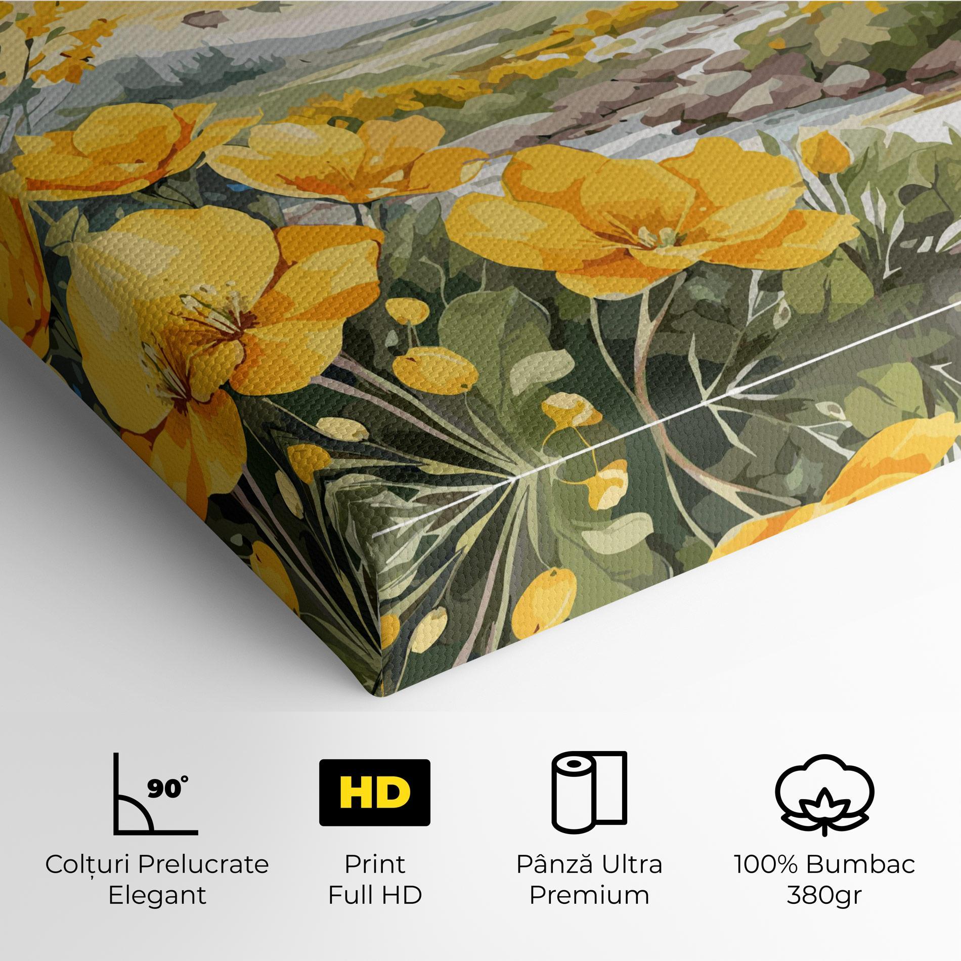 Tablou Canvas Vector_nature_landscape_with_beautiful_yellow_flowers_watercolor mockup 4