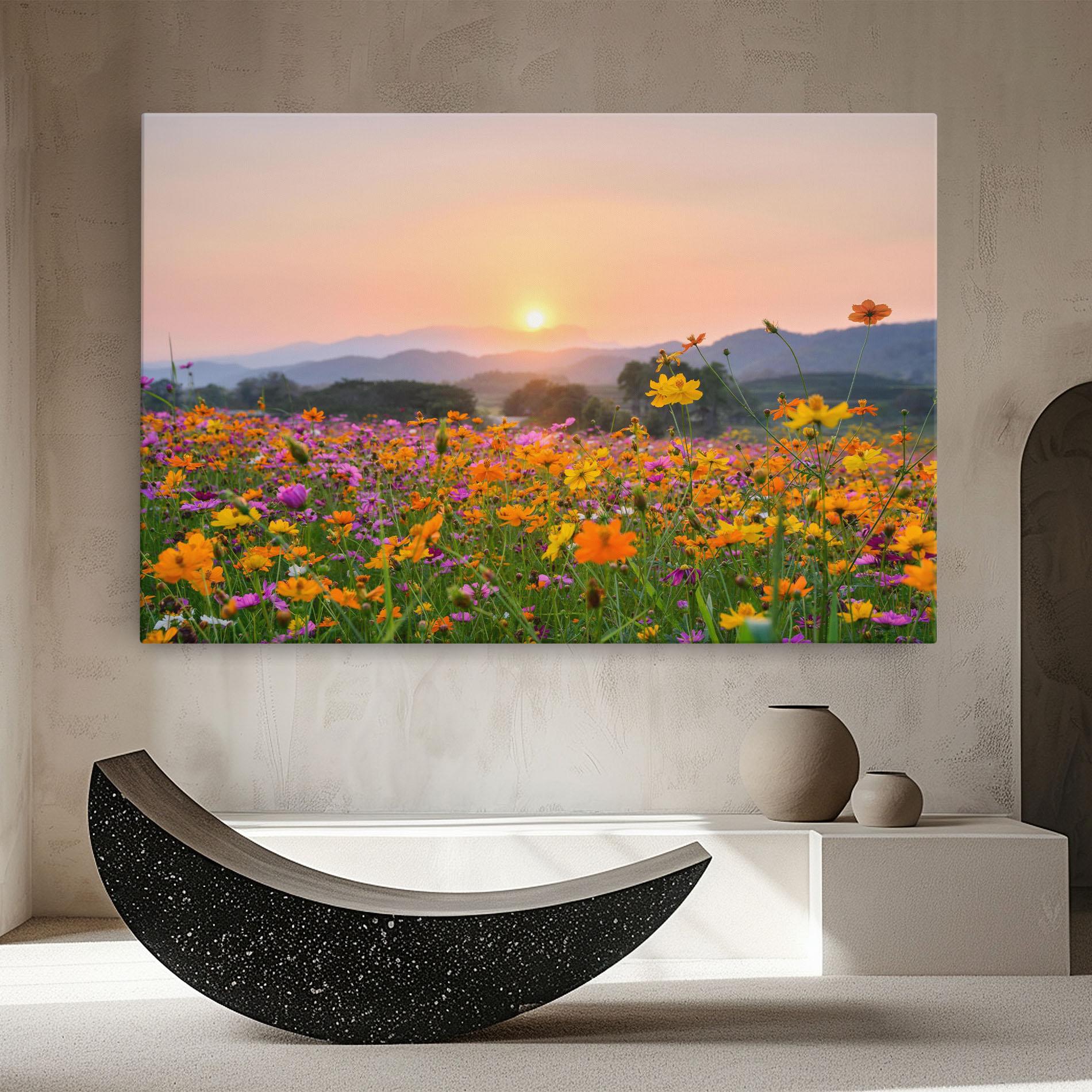 Tablou Canvas Sunset Mountain Flowerf mockup 8