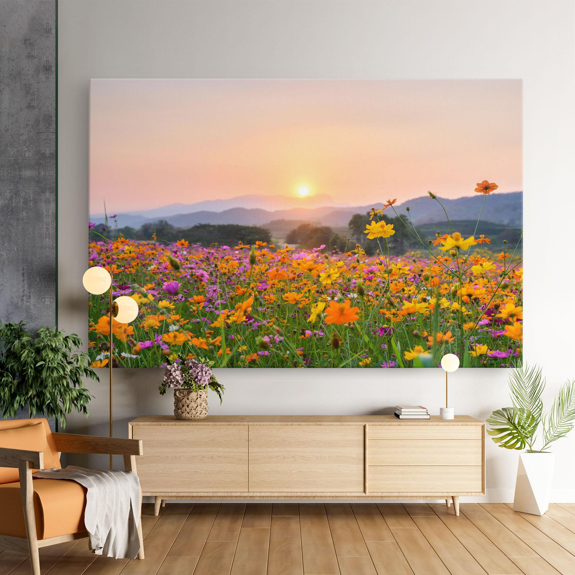 Tablou Canvas Sunset Mountain Flowerf mockup 9