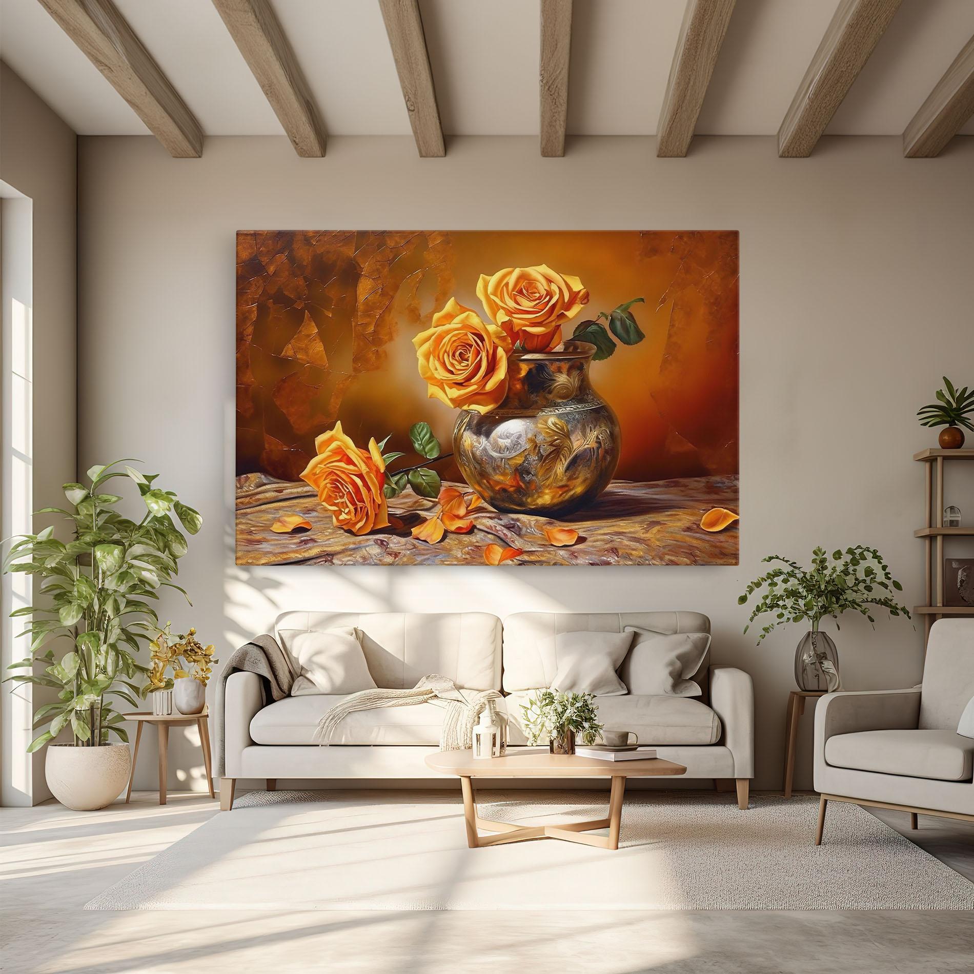 Tablou Canvas Orange Roses Vase mockup 6