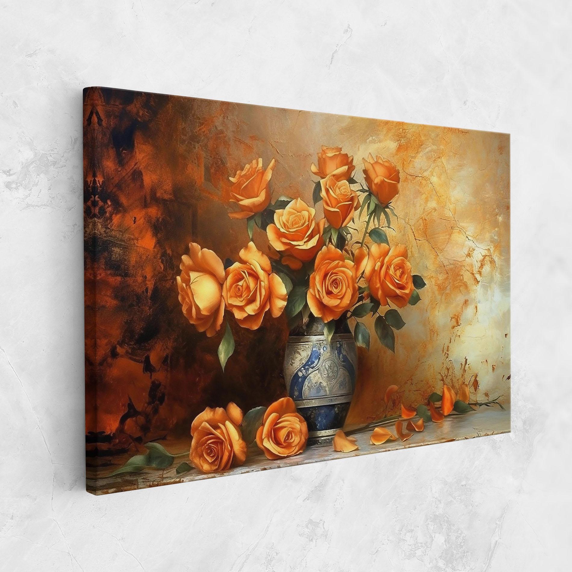 Tablou Canvas Pretty Orange Rose Vase mockup 1