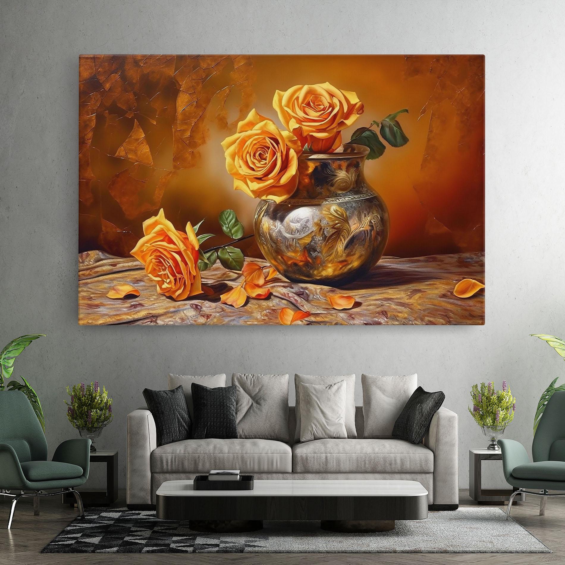 Tablou Canvas Orange Roses Vase mockup 7