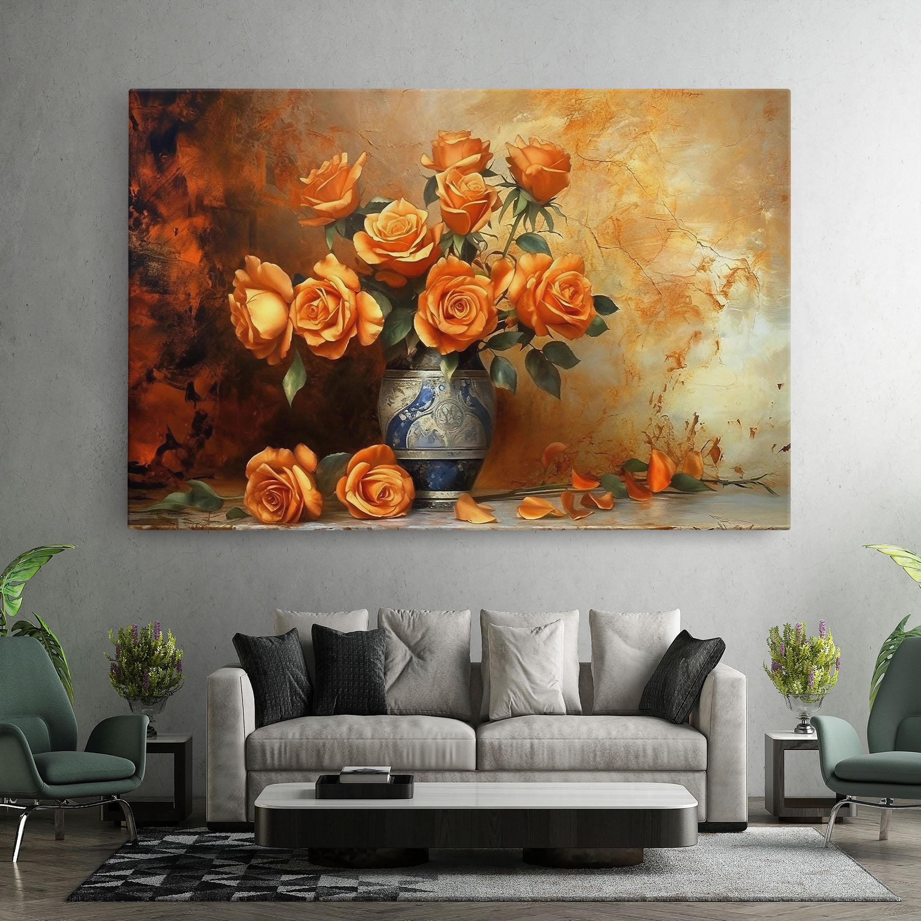 Tablou Canvas Pretty Orange Rose Vase mockup 7