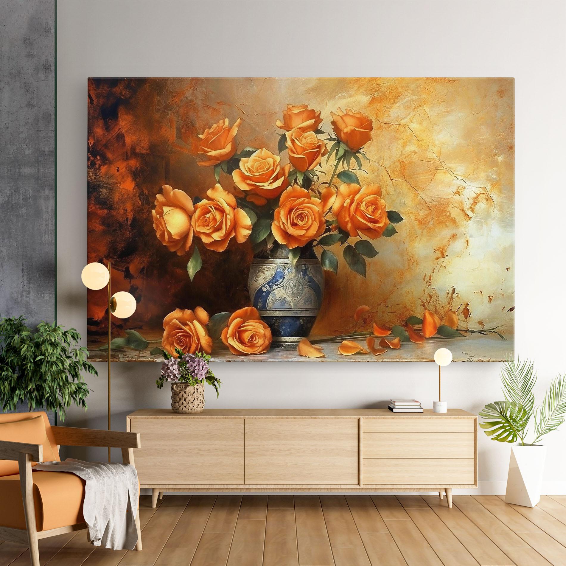 Tablou Canvas Pretty Orange Rose Vase mockup 9