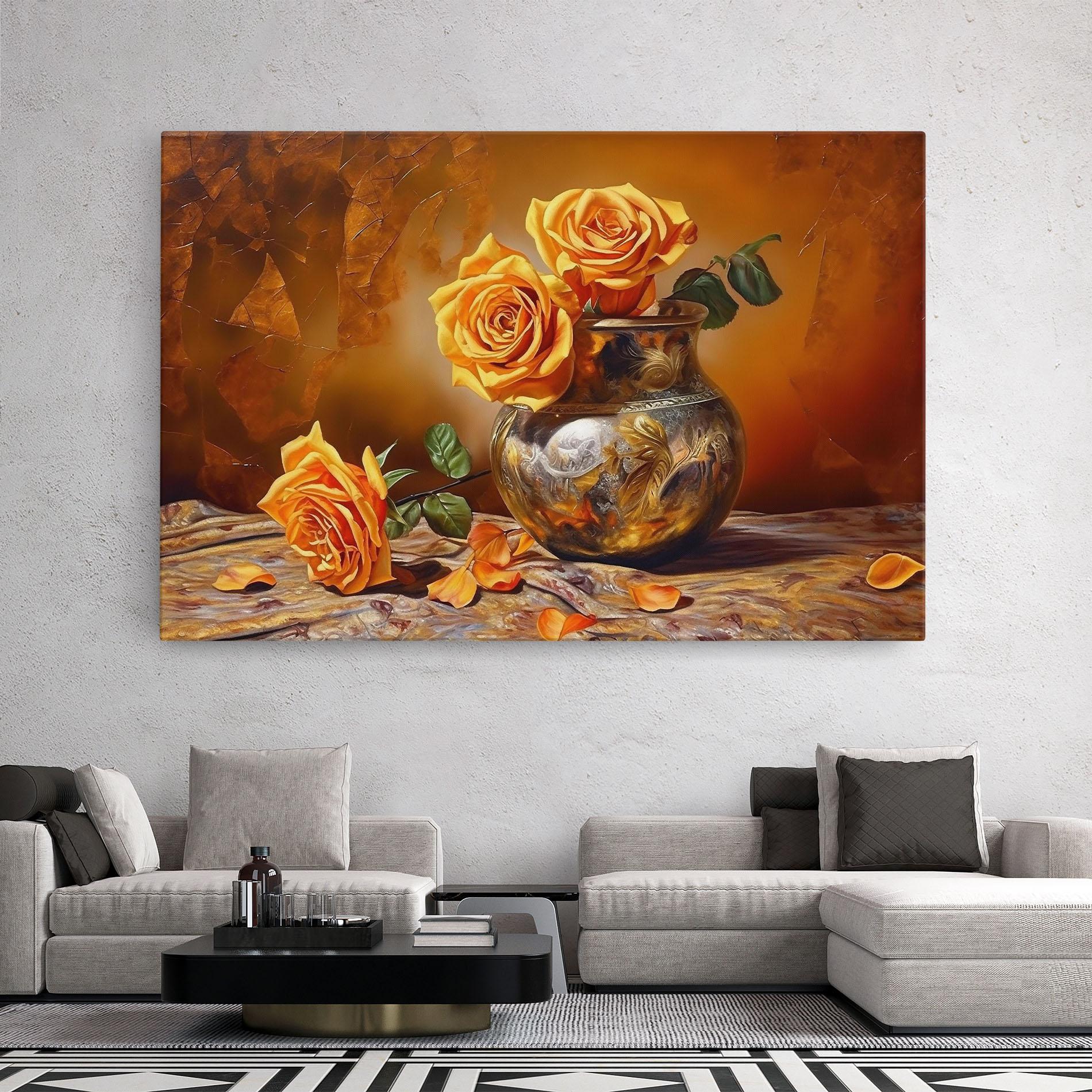 Tablou Canvas Orange Roses Vase mockup 2
