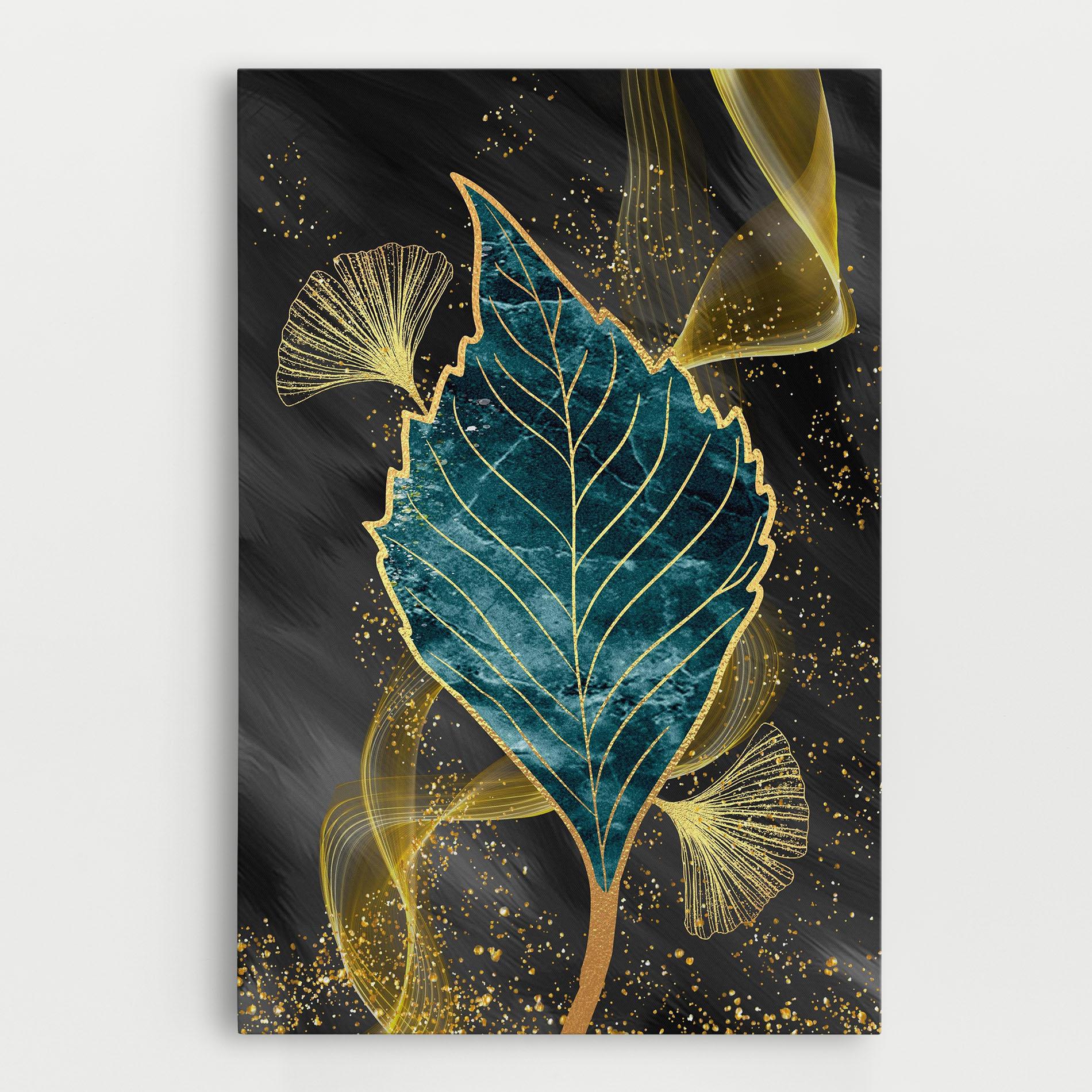 Tablou Canvas Golden Leaves Blue mockup 0