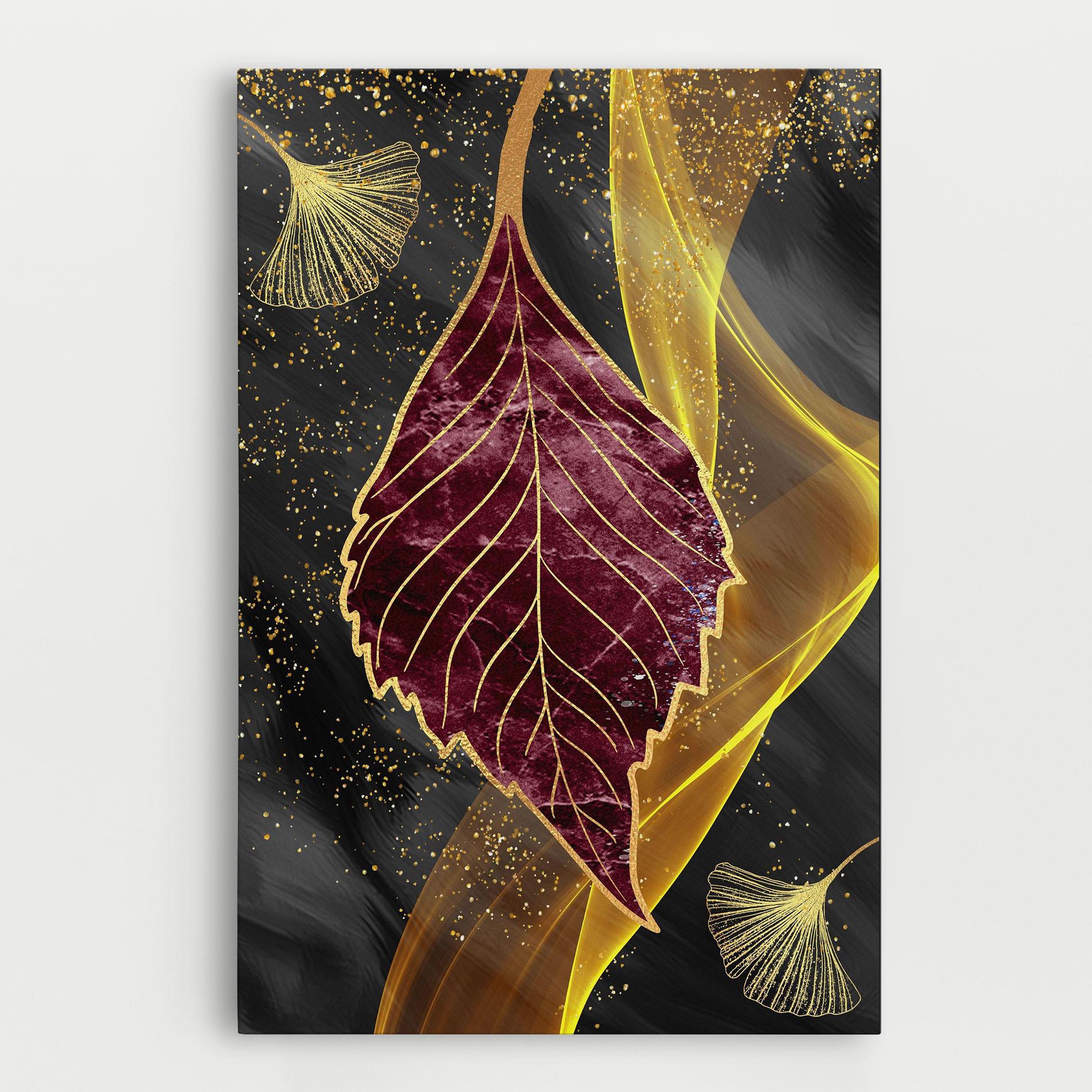 Tablou Canvas Golden Leaves Red mockup 0