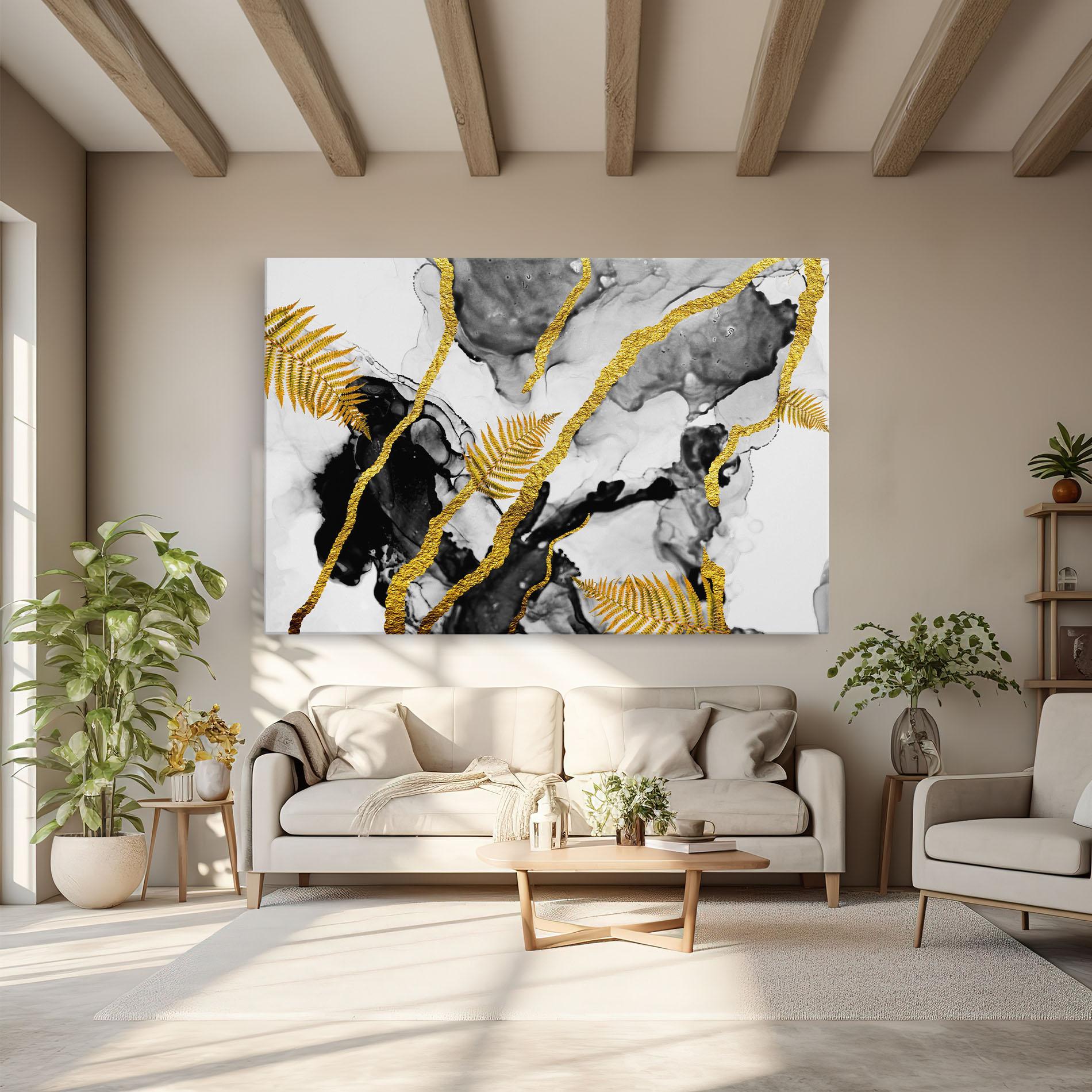 Tablou Canvas Abstract Golden Leaves mockup 6