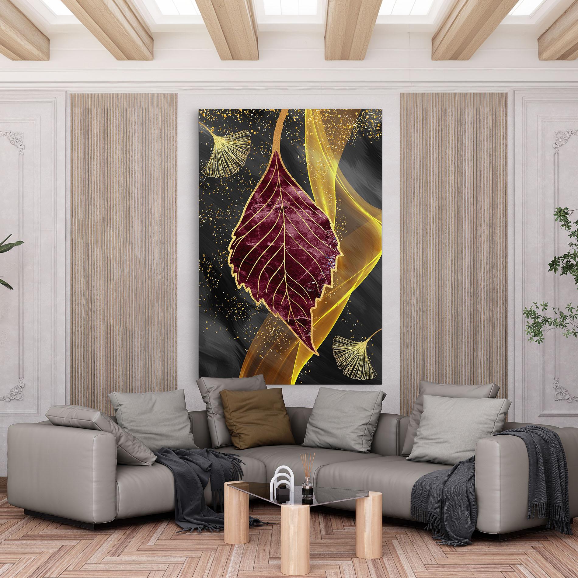 Tablou Canvas Golden Leaves Red mockup 6