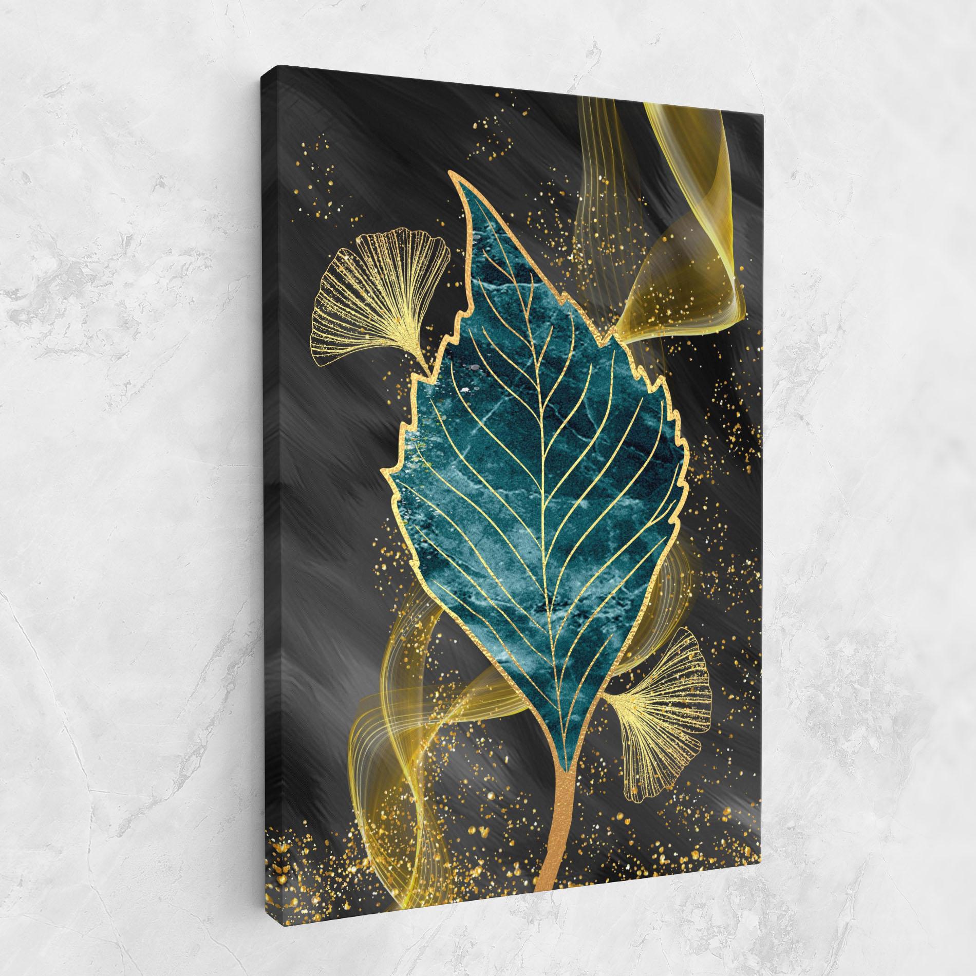 Tablou Canvas Golden Leaves Blue mockup 1