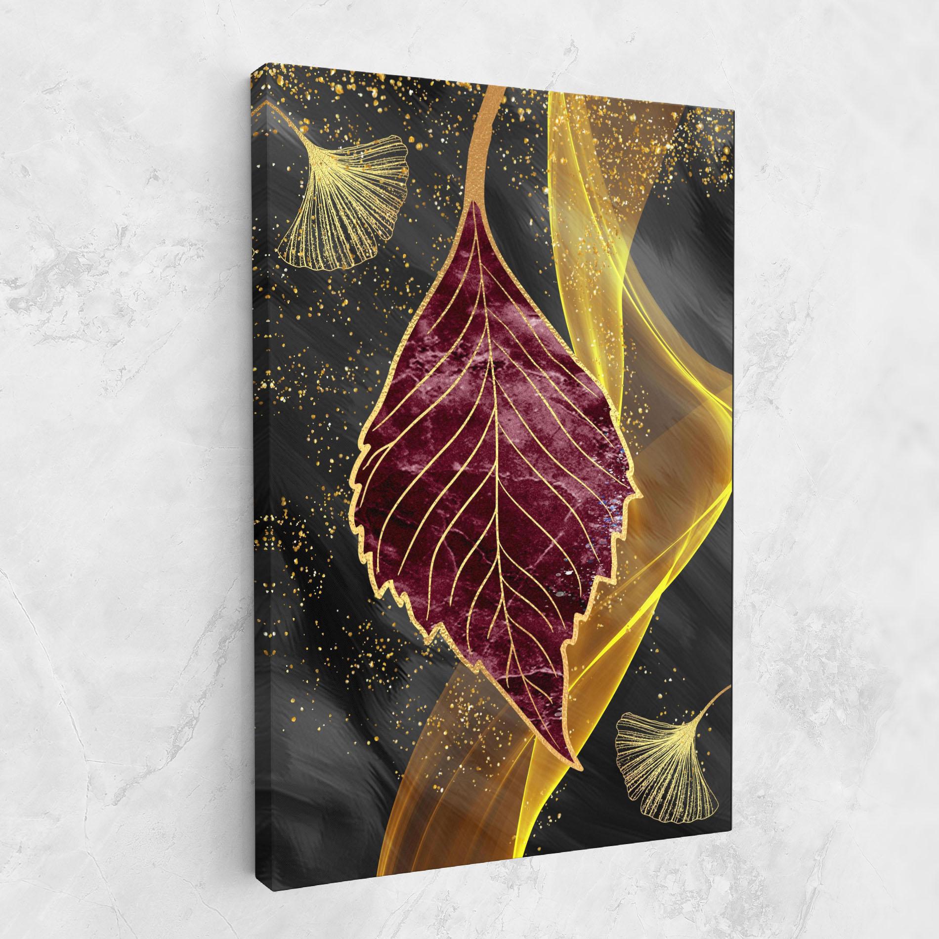 Tablou Canvas Golden Leaves Red mockup 1