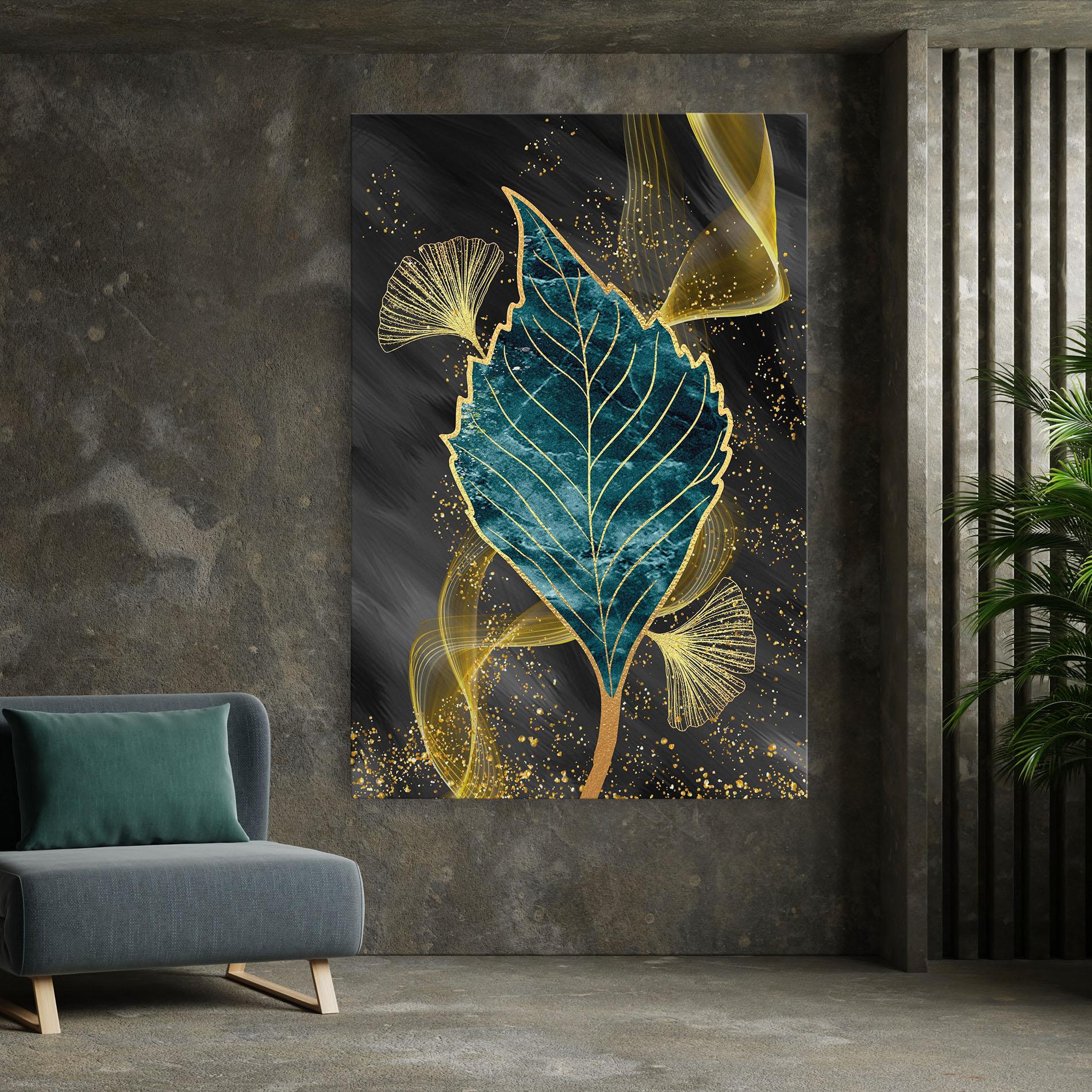 Tablou Canvas Golden Leaves Blue mockup 7