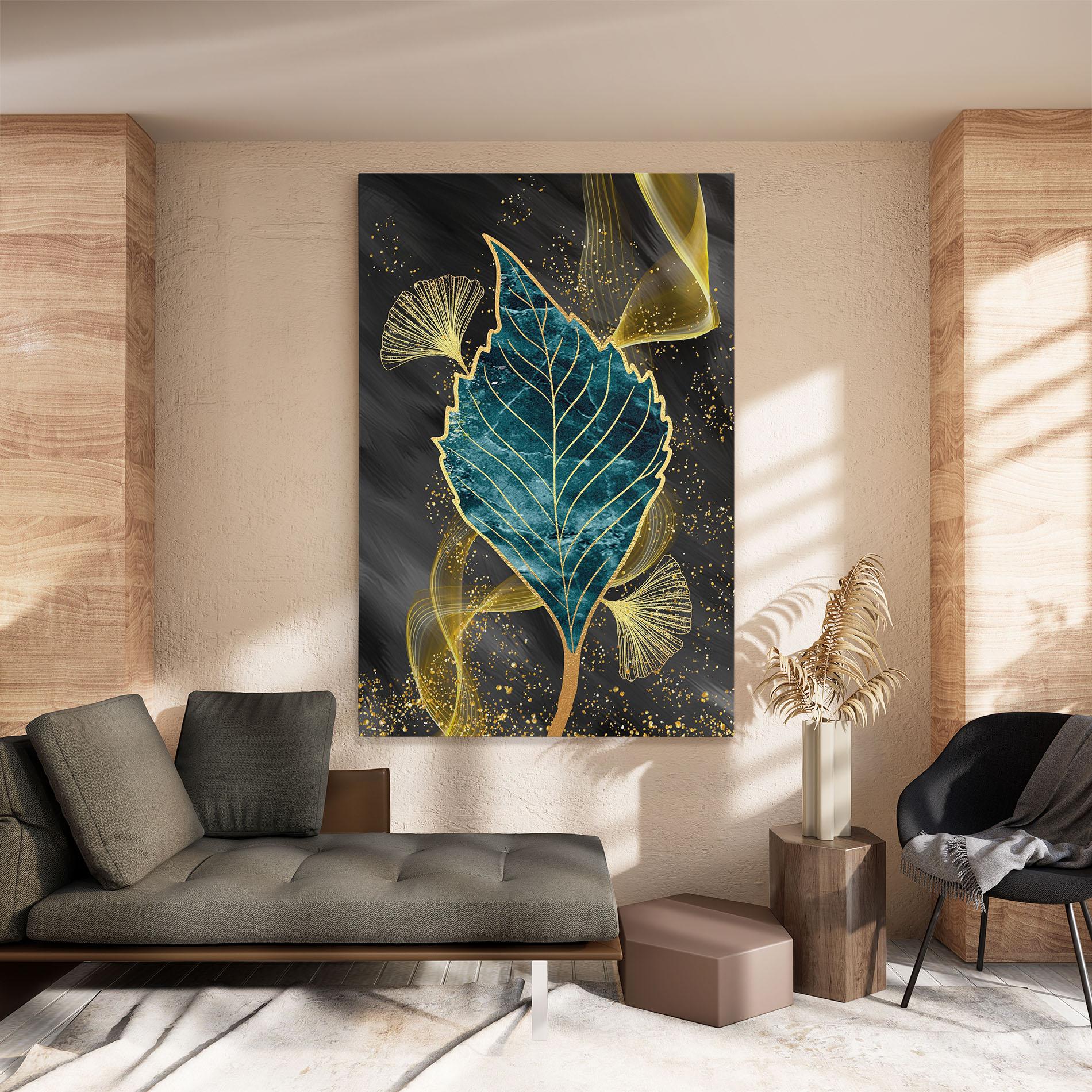 Tablou Canvas Golden Leaves Blue mockup 8