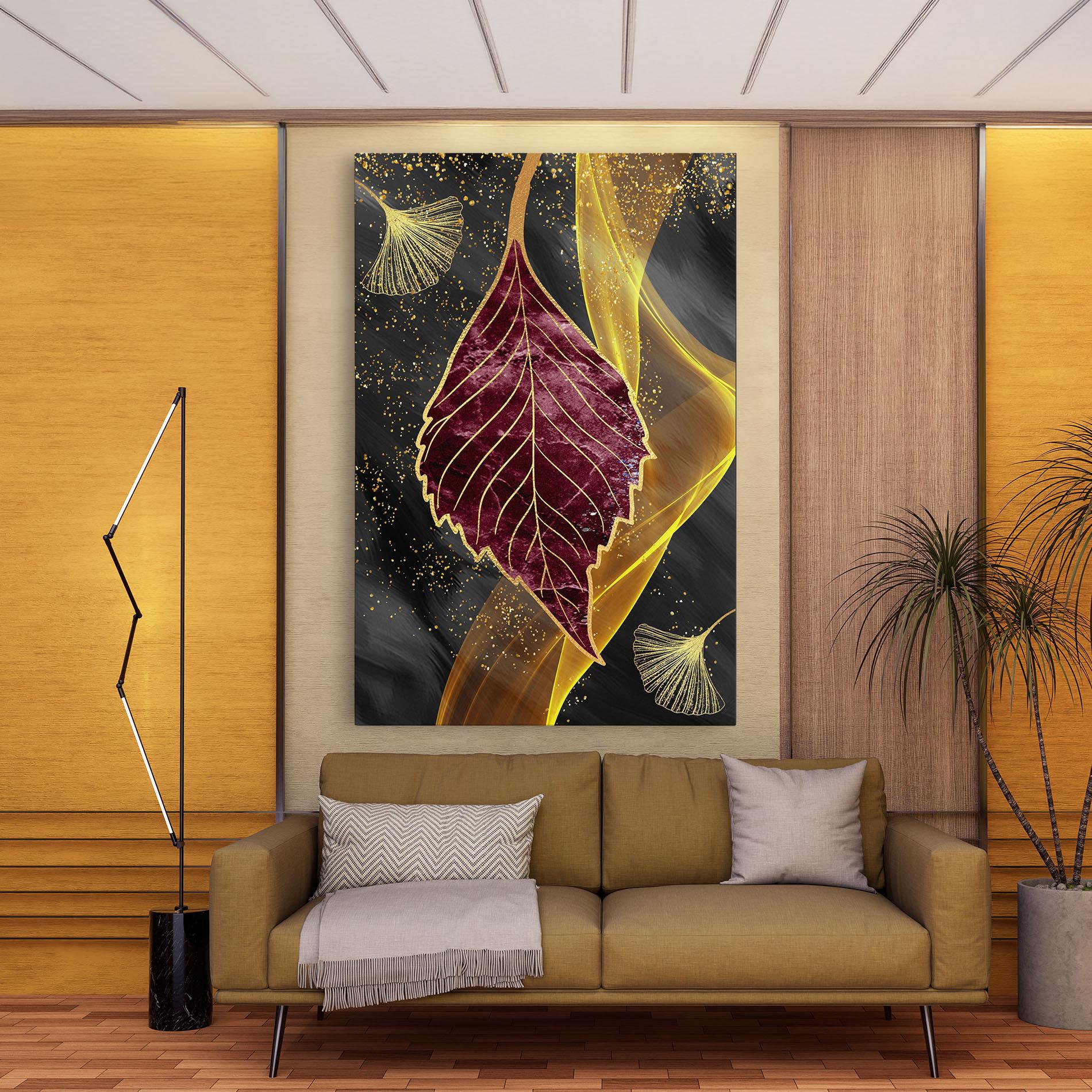 Tablou Canvas Golden Leaves Red mockup 9