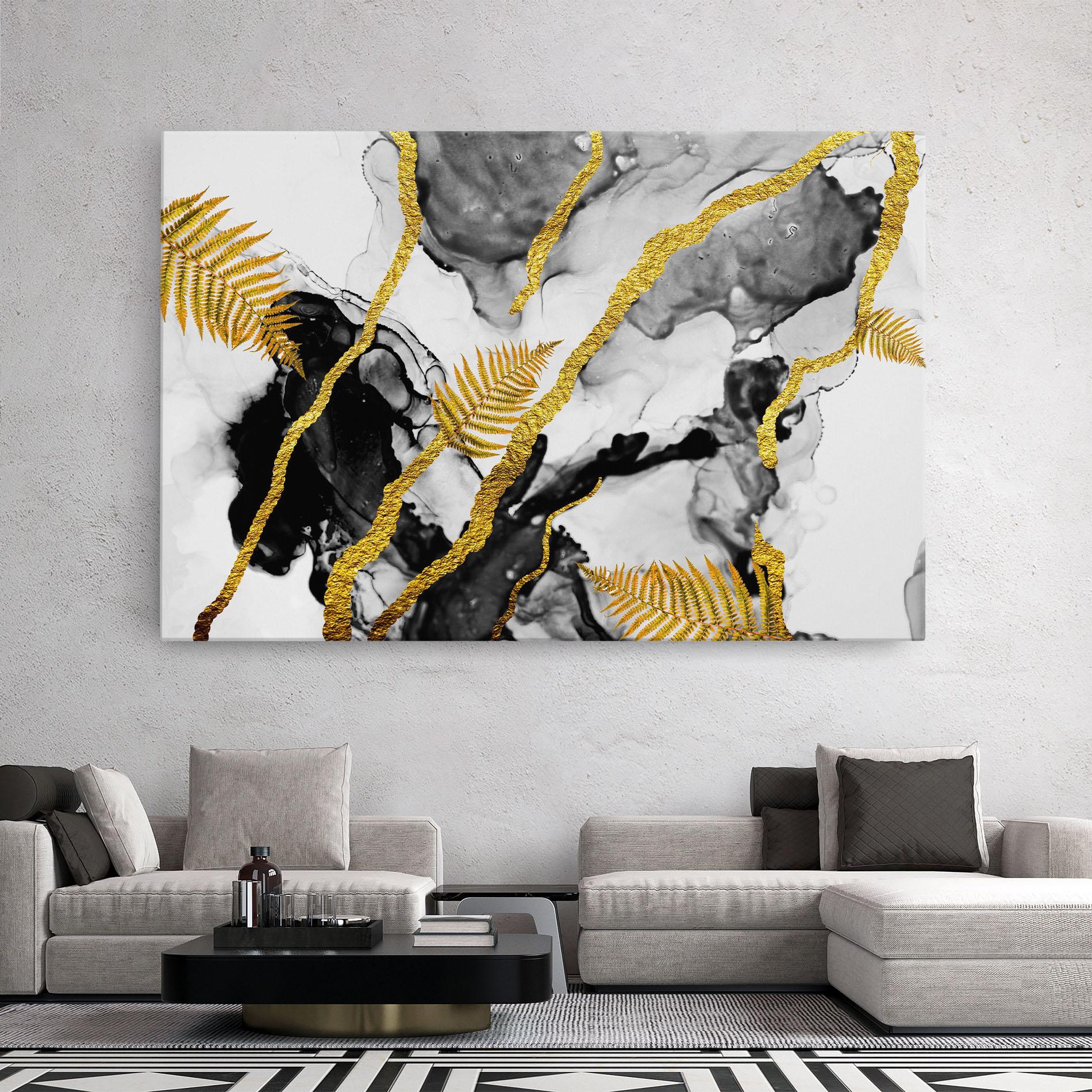 Tablou Canvas Abstract Golden Leaves mockup 2