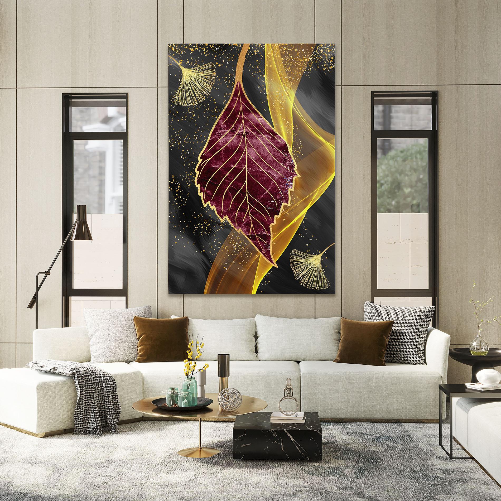 Tablou Canvas Golden Leaves Red mockup 2