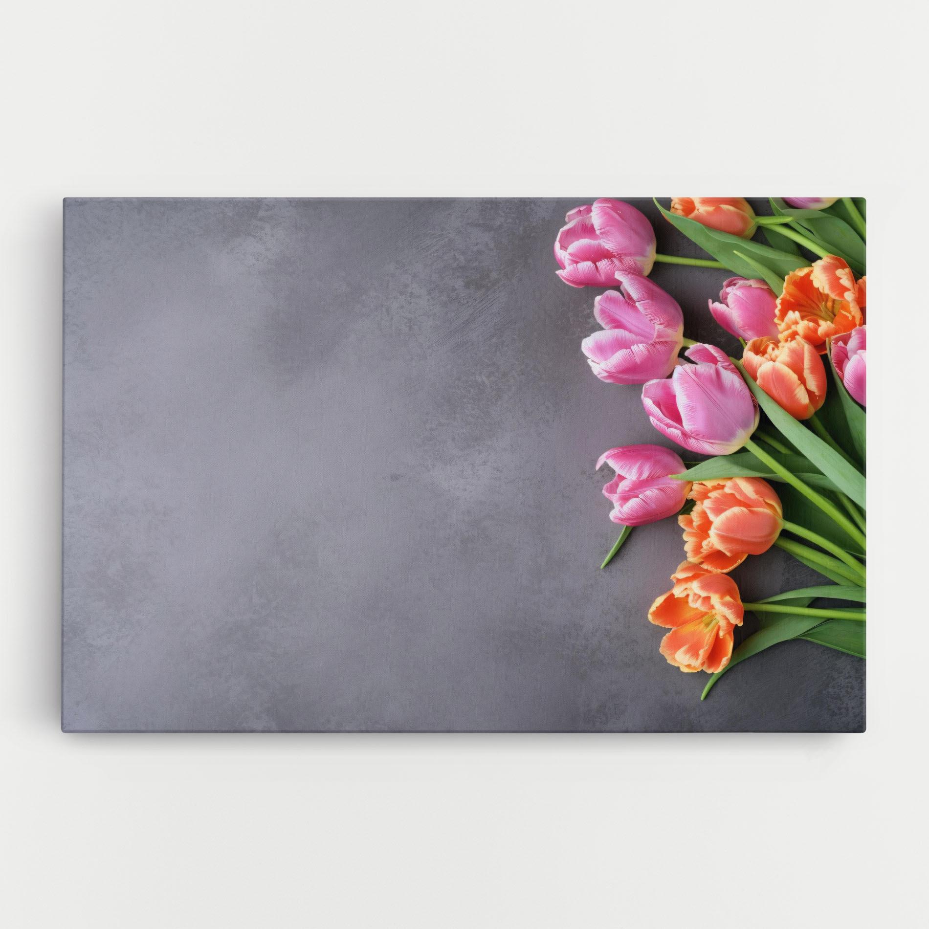 Tablou Canvas Light Orange Pink Tulips mockup 0