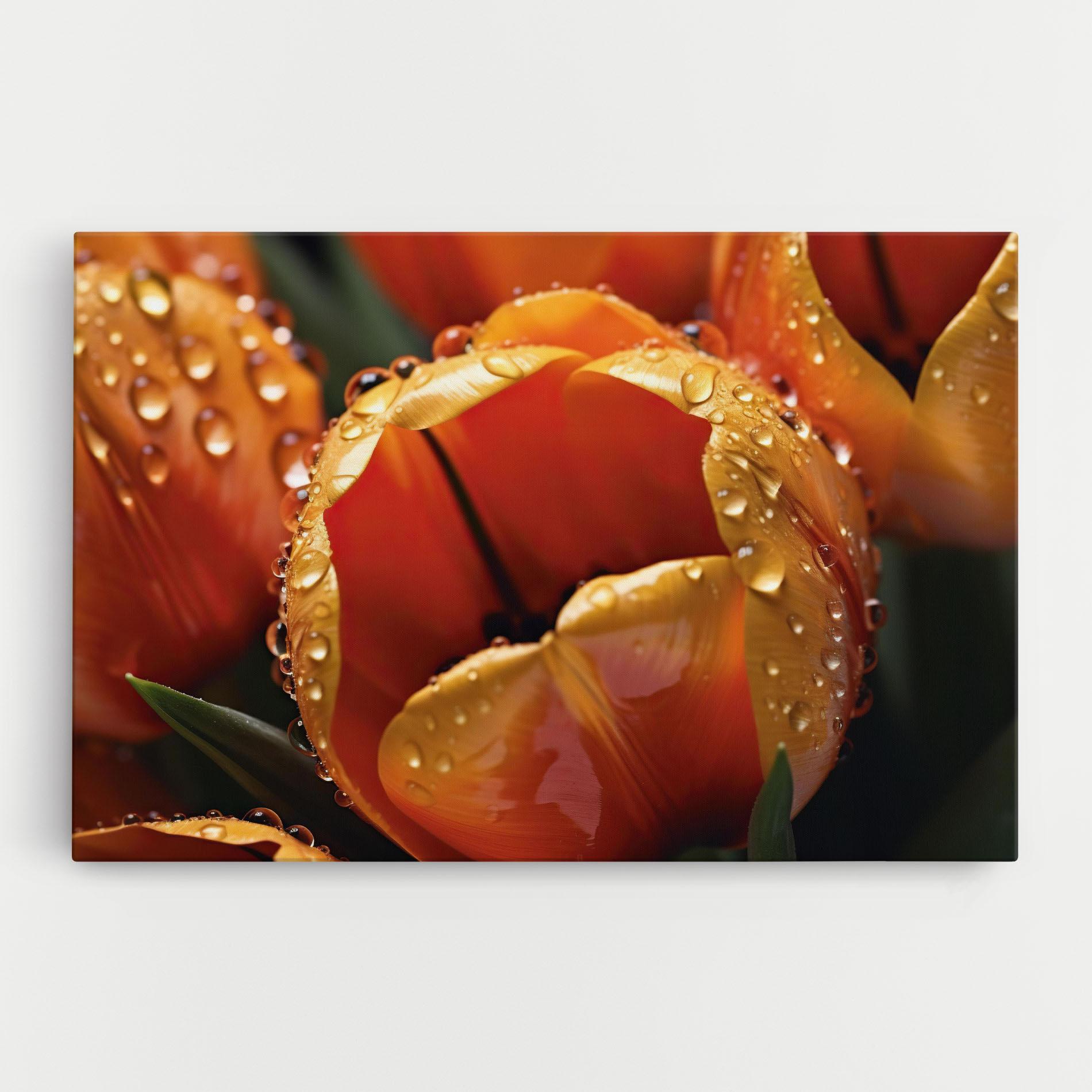 Tablou Canvas Orange Tulip Water Drops mockup 0