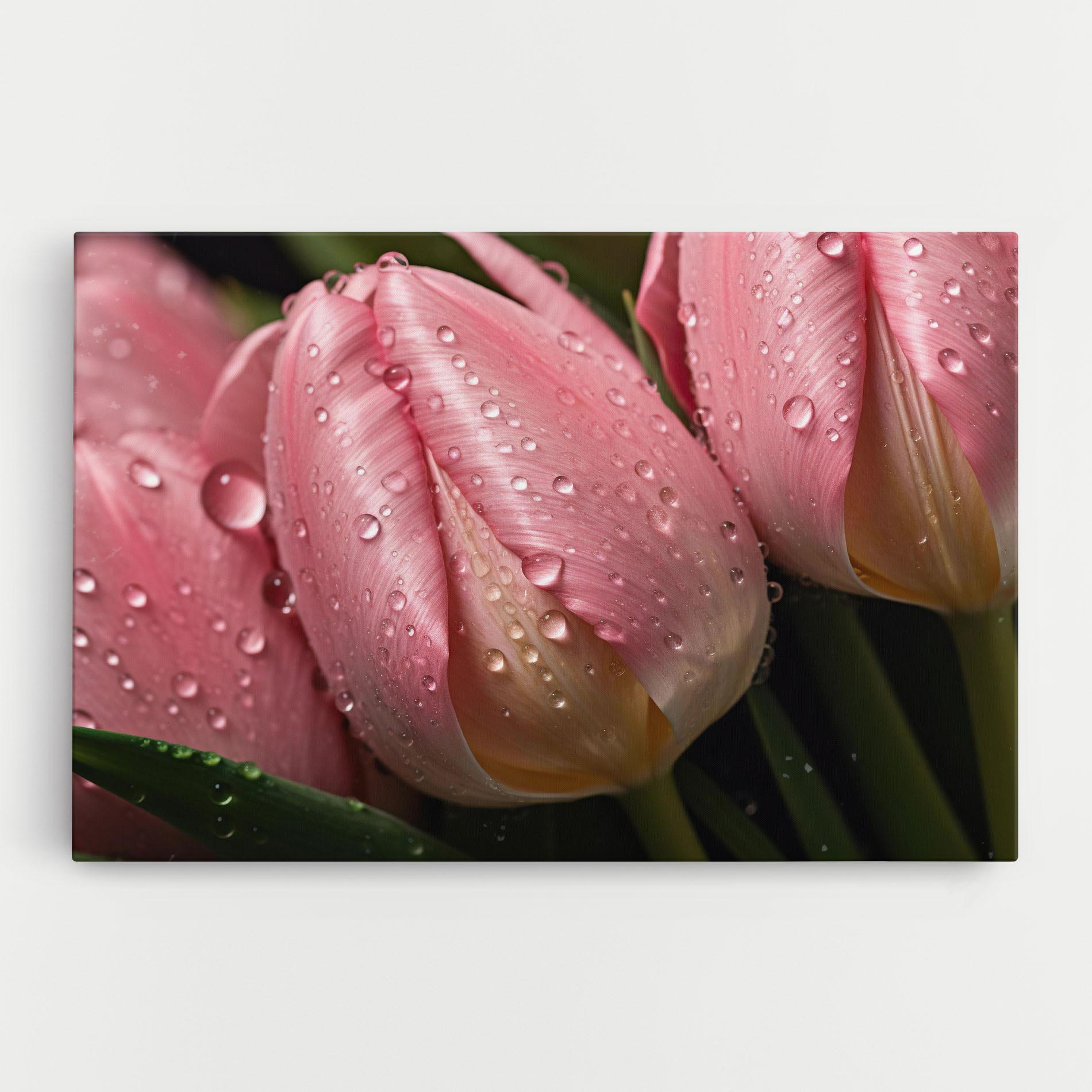 Tablou Canvas Pink Tulip With Drops mockup 0