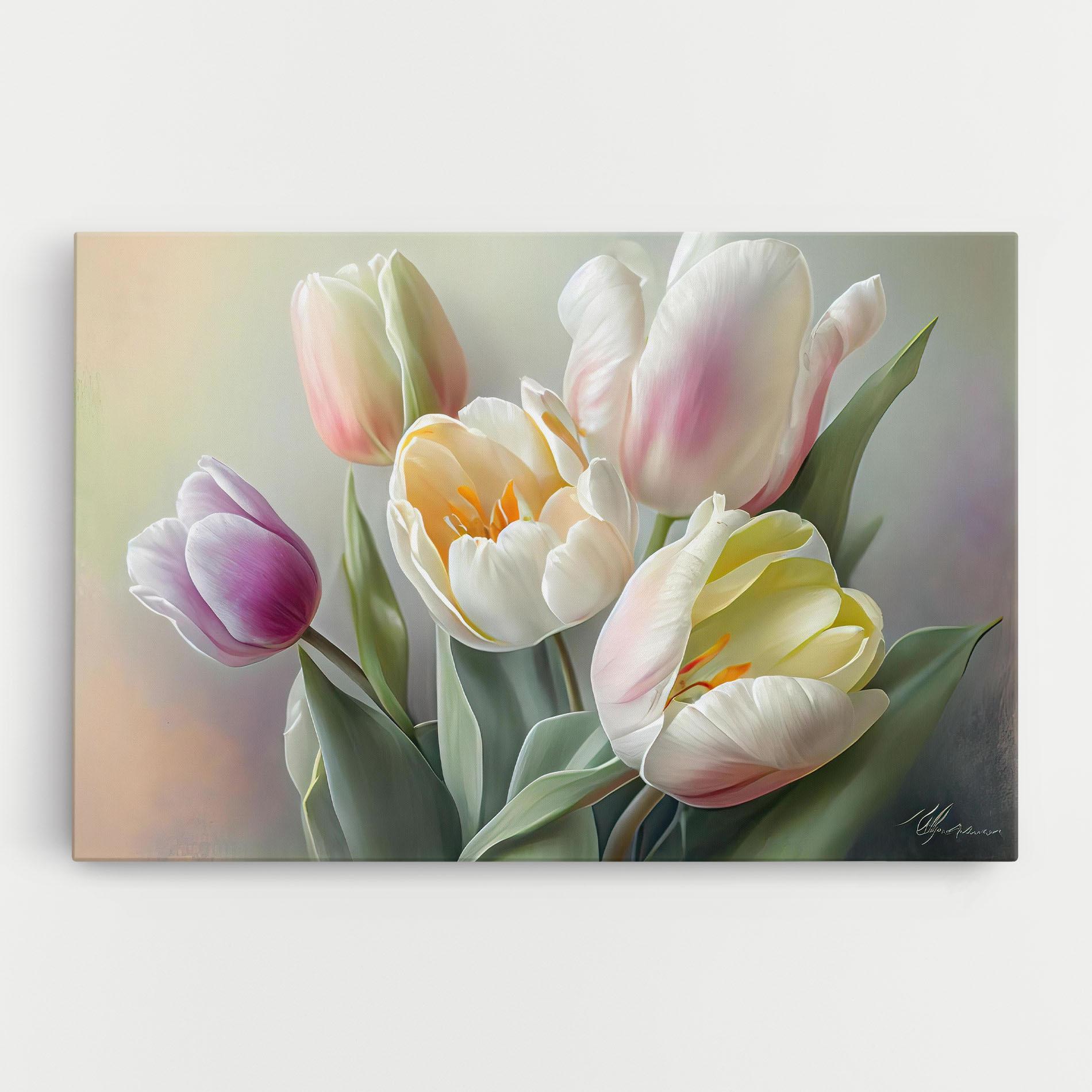 Tablou Canvas White Tulips Painting mockup 0