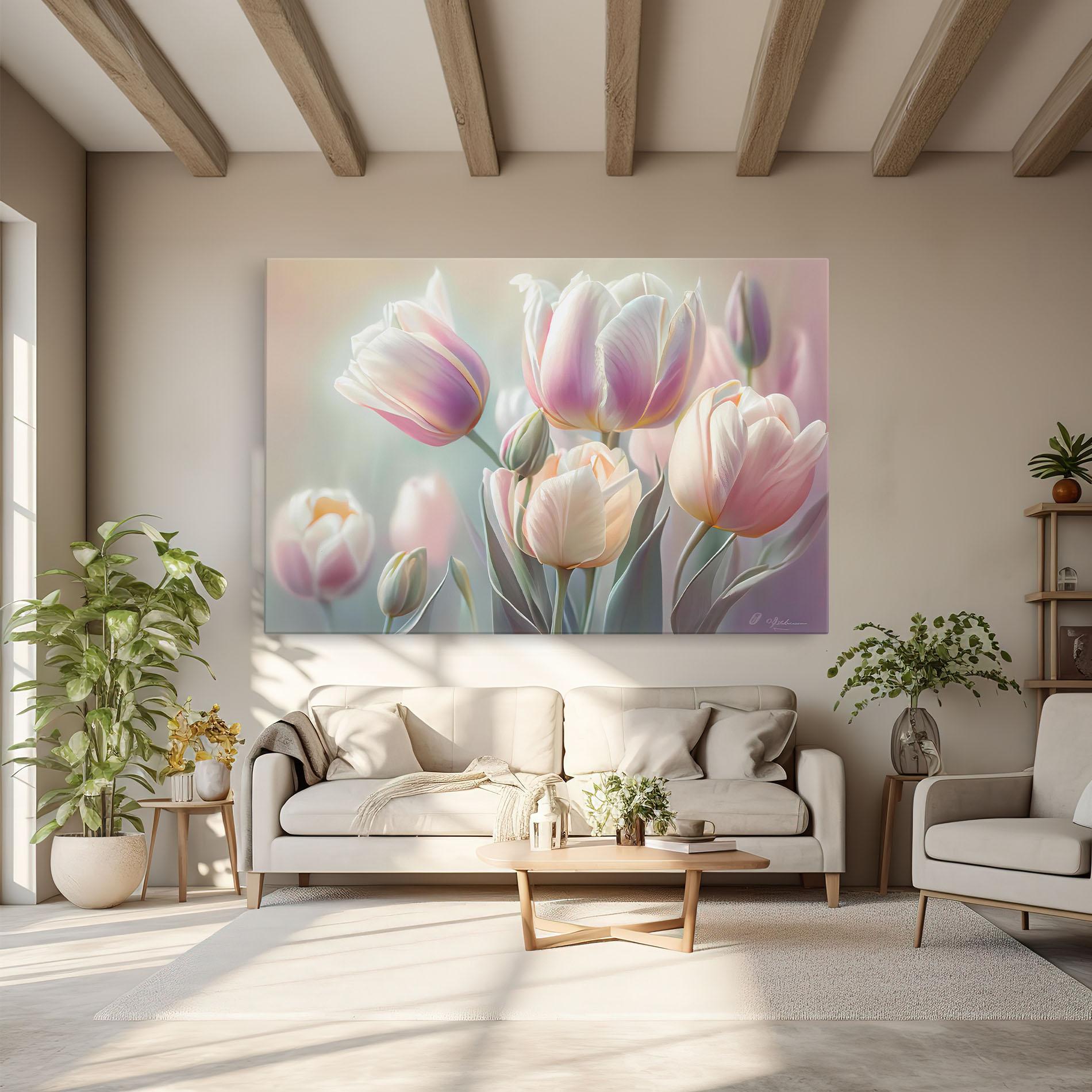 Tablou Canvas Dreamy White Tulips mockup 6