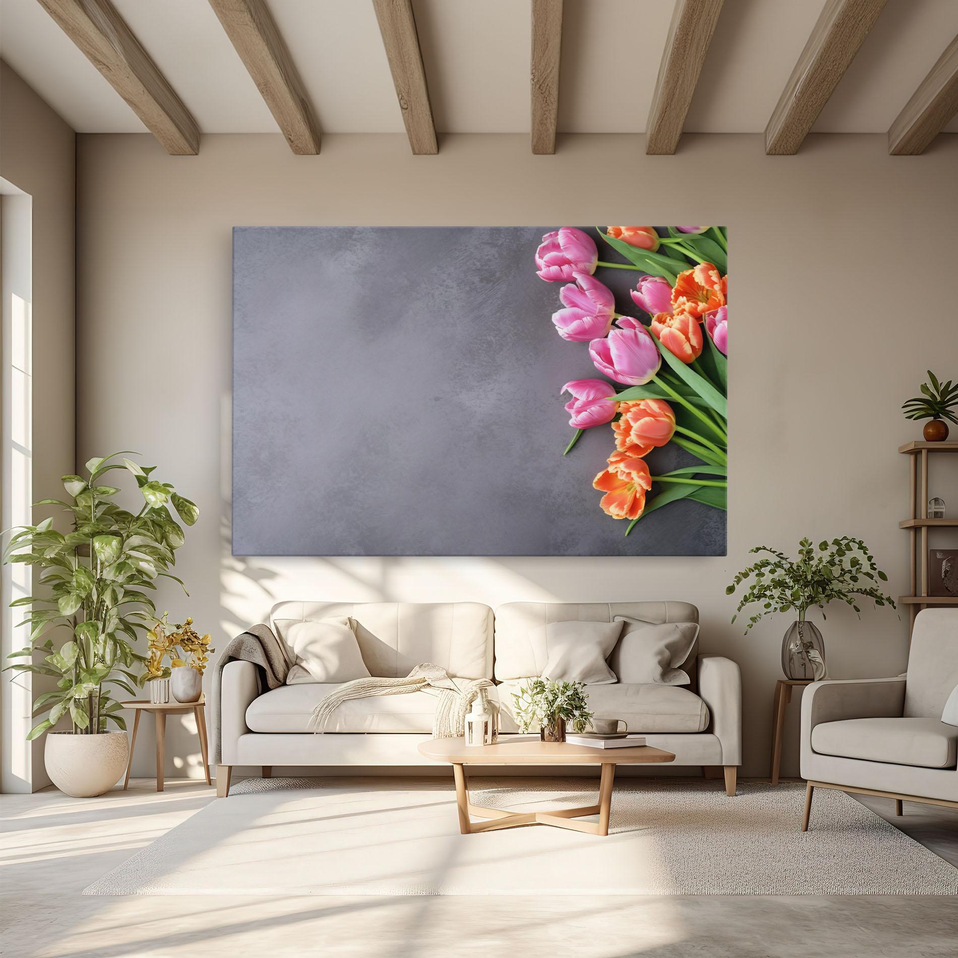 Tablou Canvas Light Orange Pink Tulips mockup 6